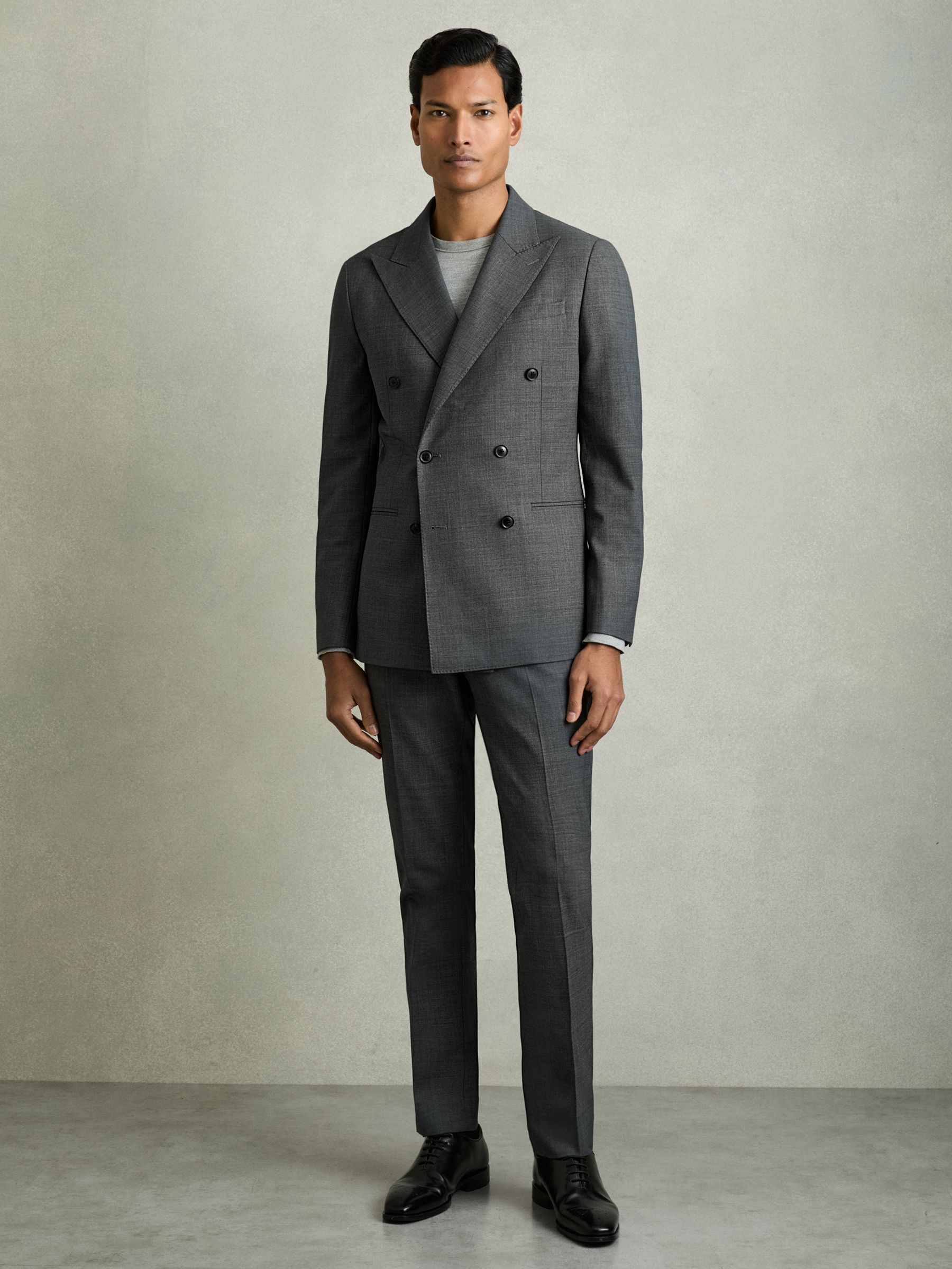 Regular-Fit Double-Breasted Sharkskin Wool-Blend Suit Blazer in Charcoal Grey - Image 7 of 9