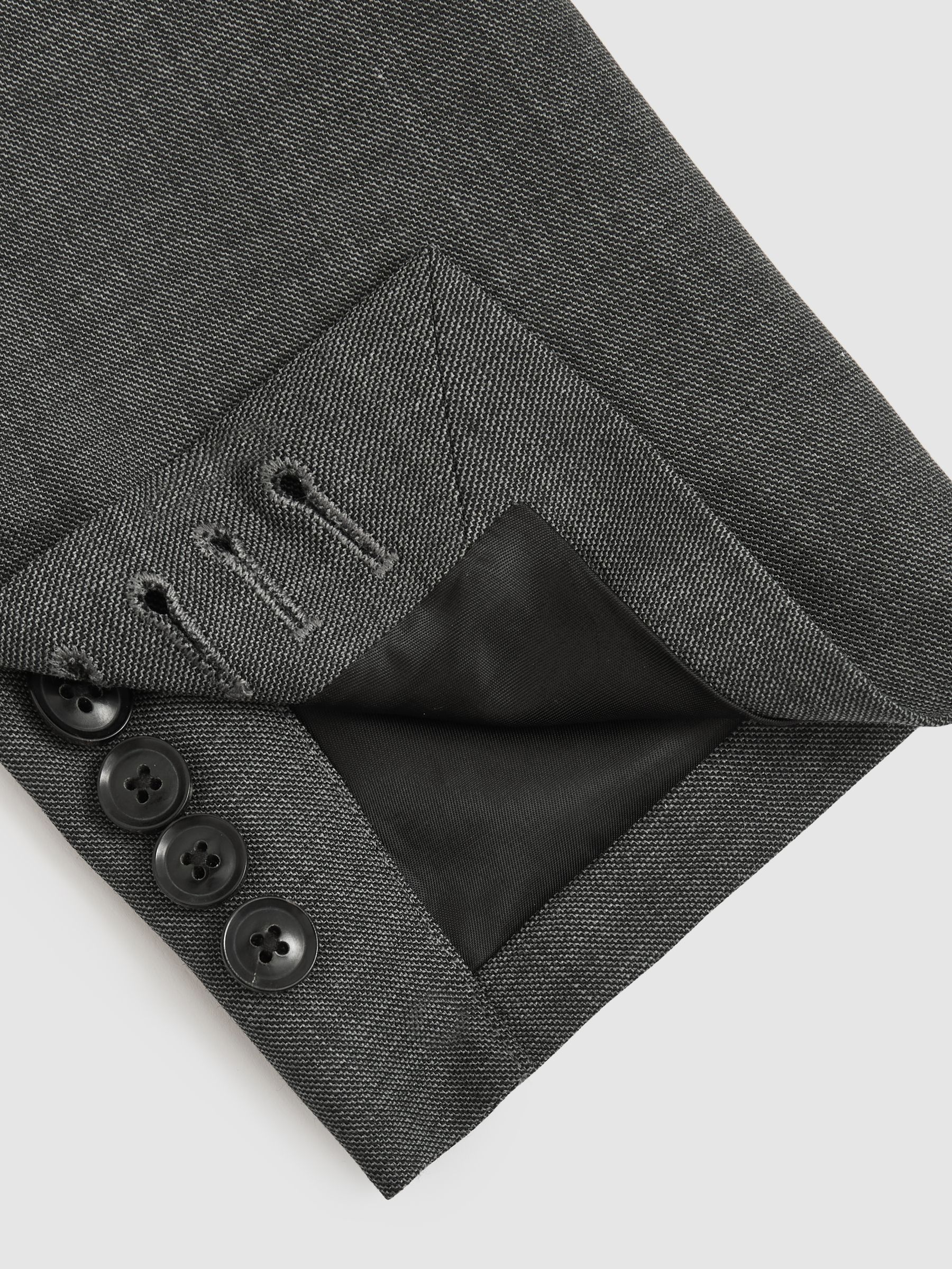 Regular-Fit Double-Breasted Sharkskin Wool-Blend Suit Blazer in Charcoal Grey - Image 8 of 9