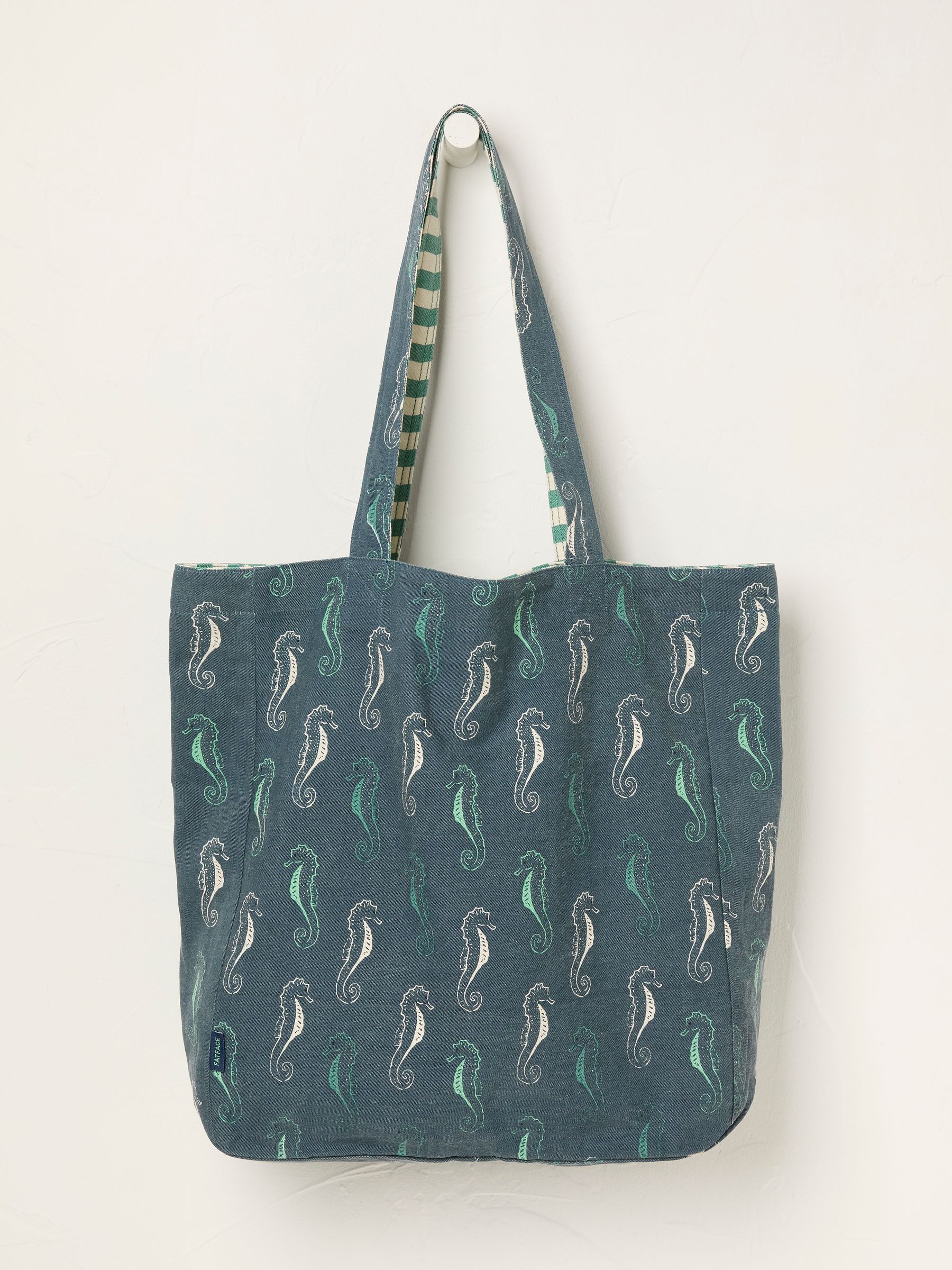 Blue Seahorse Reversible 100% Cotton Tote Bag - Image 1 of 2