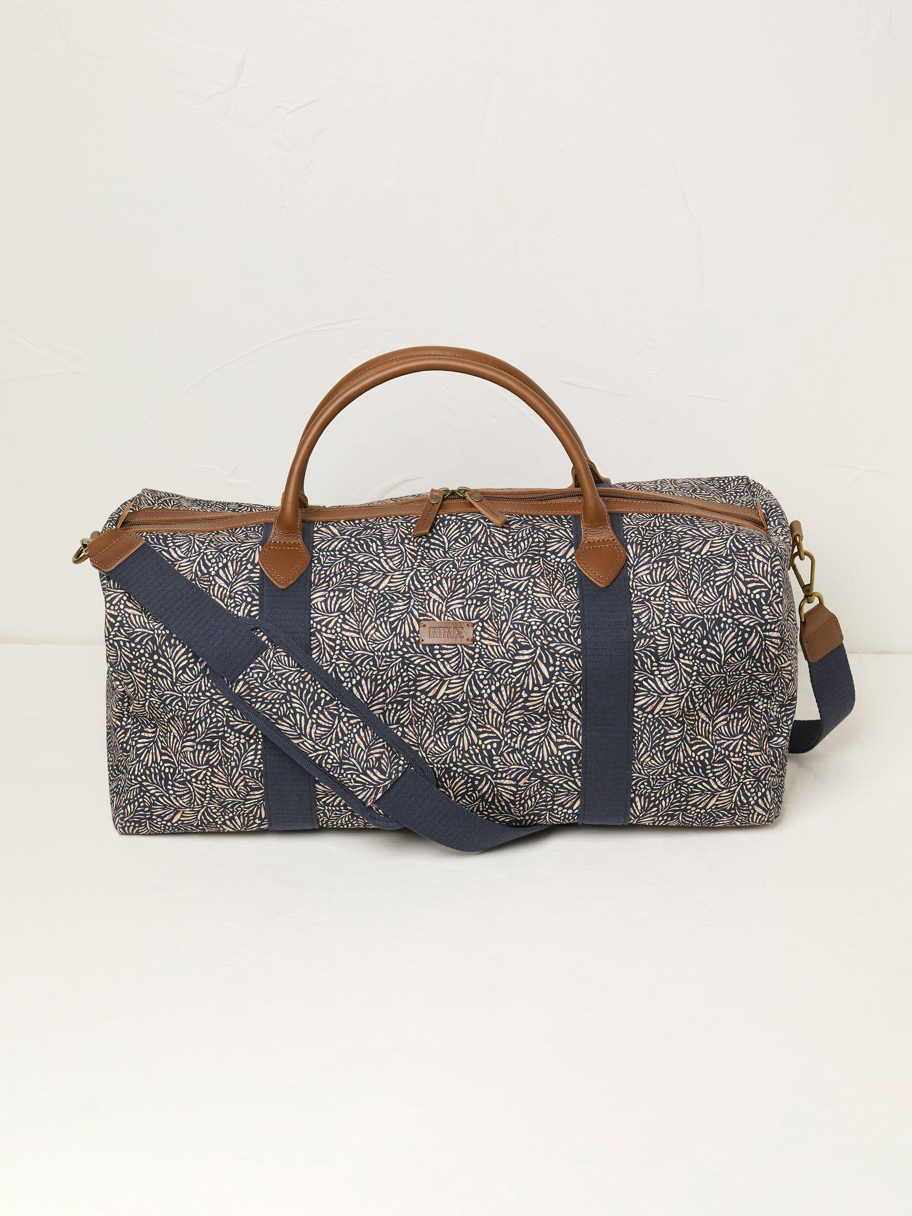 Navy Canvas Leaf Print Weekender Bag - Image 1 of 2