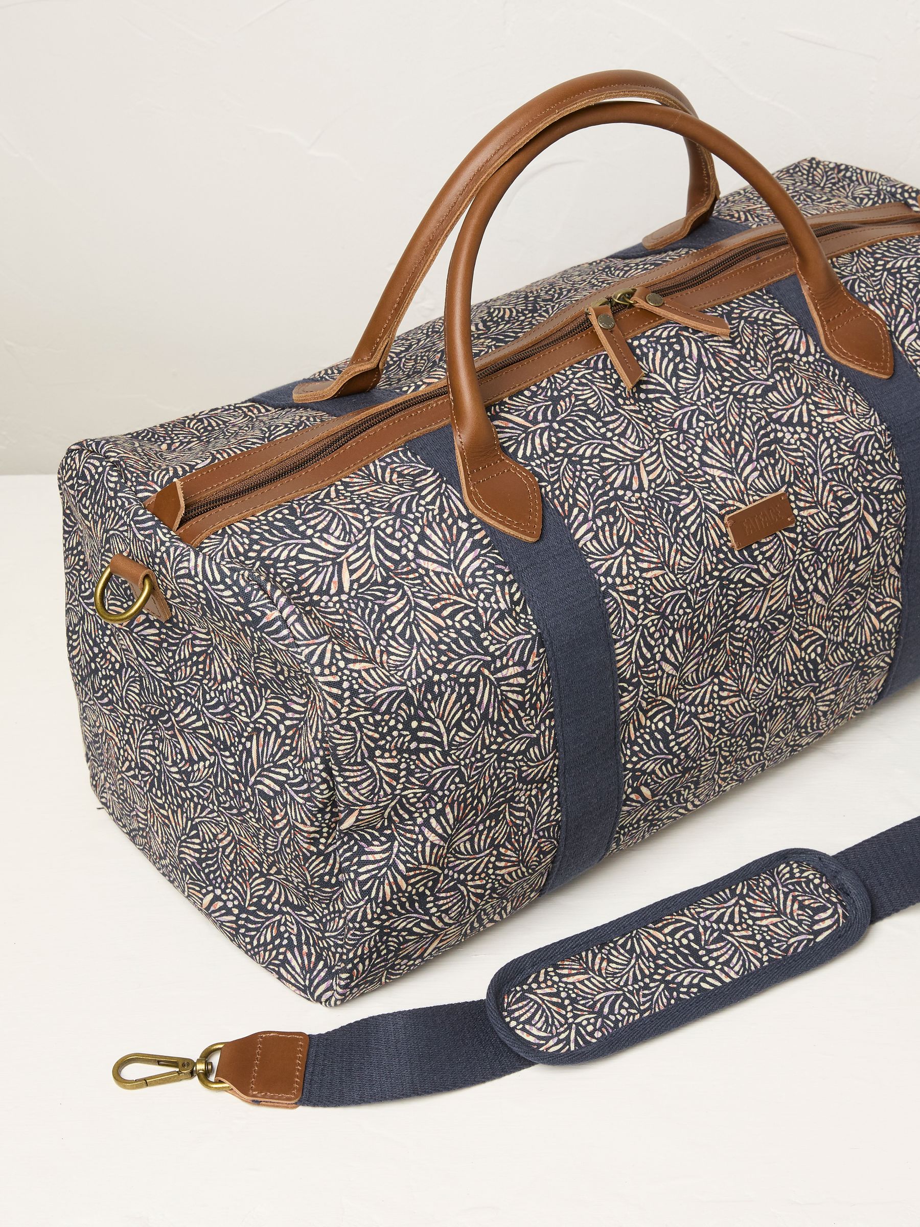 Navy Canvas Leaf Print Weekender Bag - Image 2 of 2