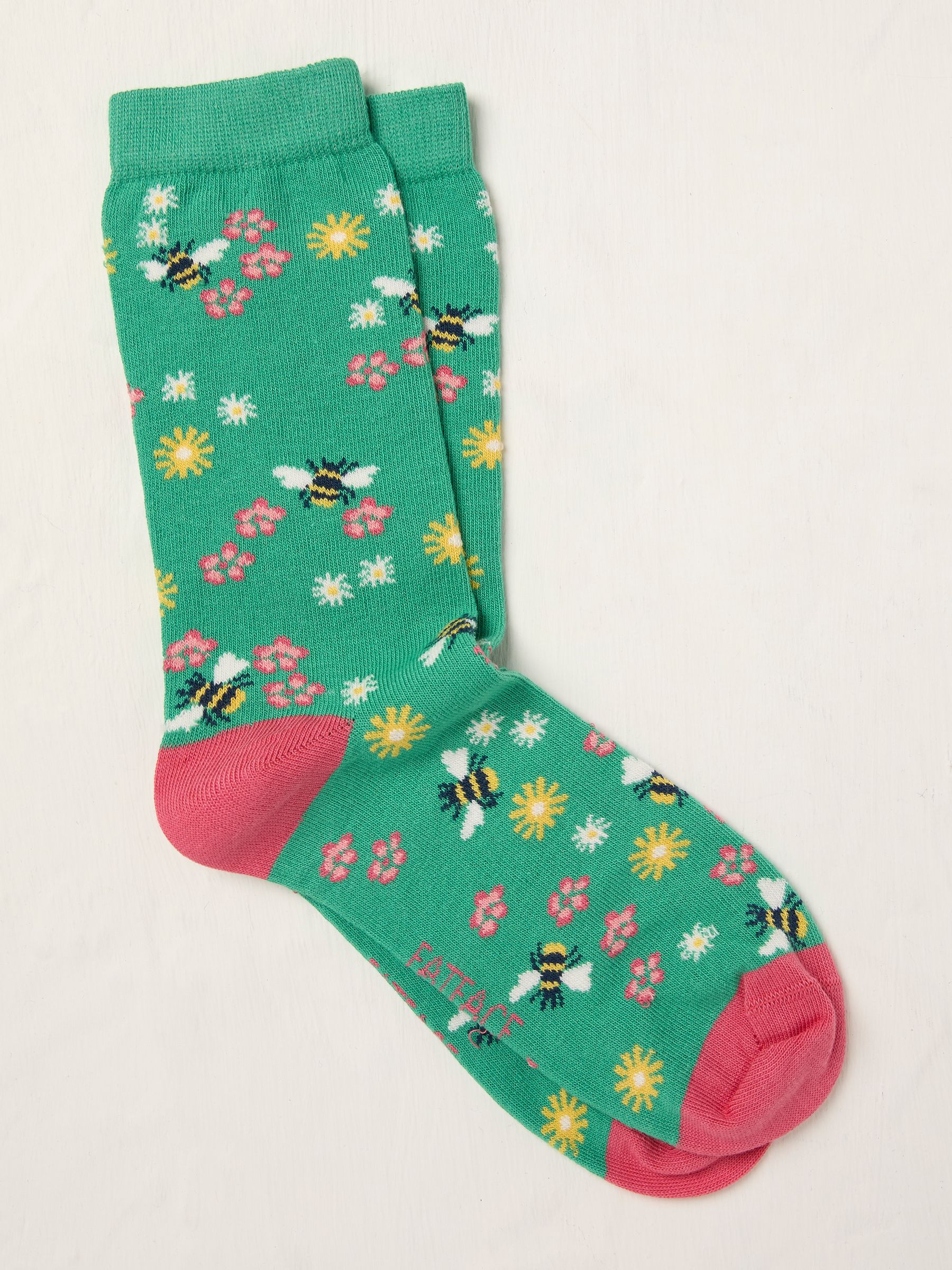 Green Floral Bee Socks - Image 1 of 2