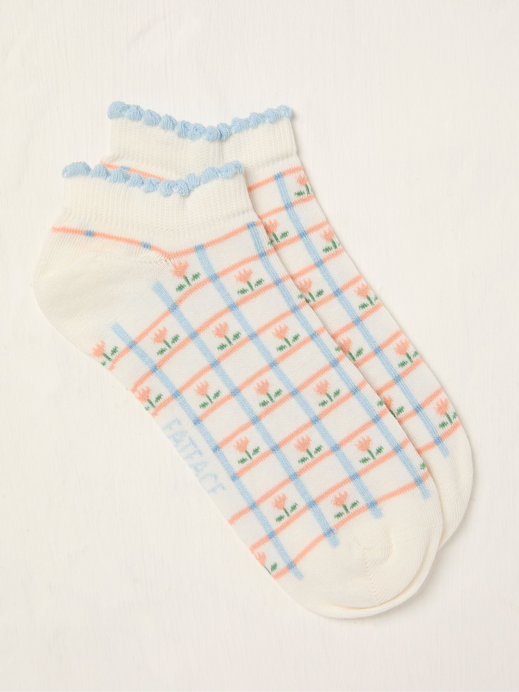 White Check Floral Trainer Socks - Image 1 of 2