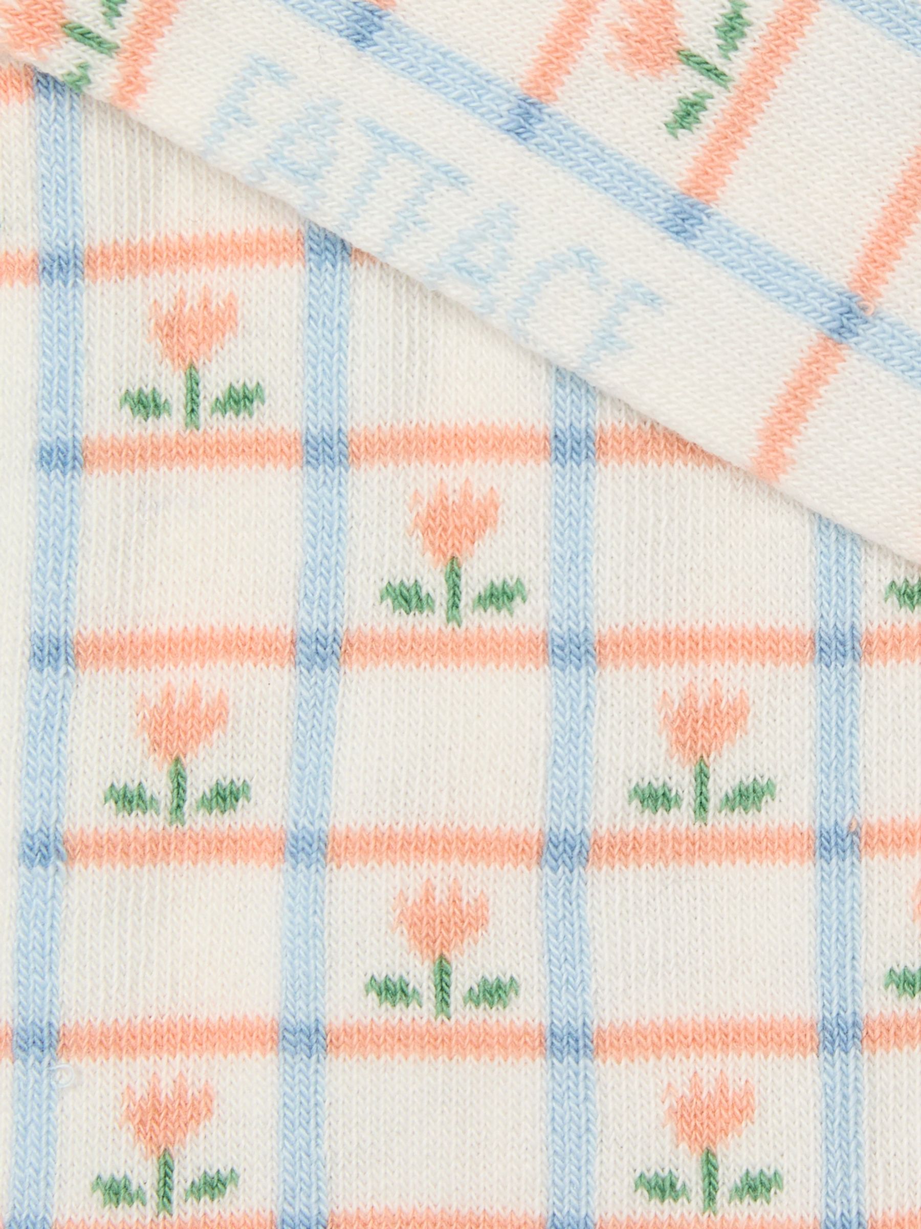 White Check Floral Trainer Socks - Image 2 of 2