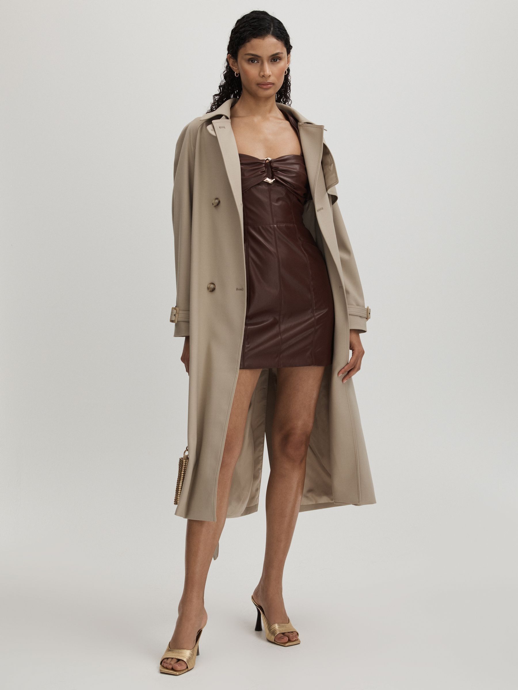 Amur Faux Leather Mini Dress in Chocolate Brown - Image 3 of 6