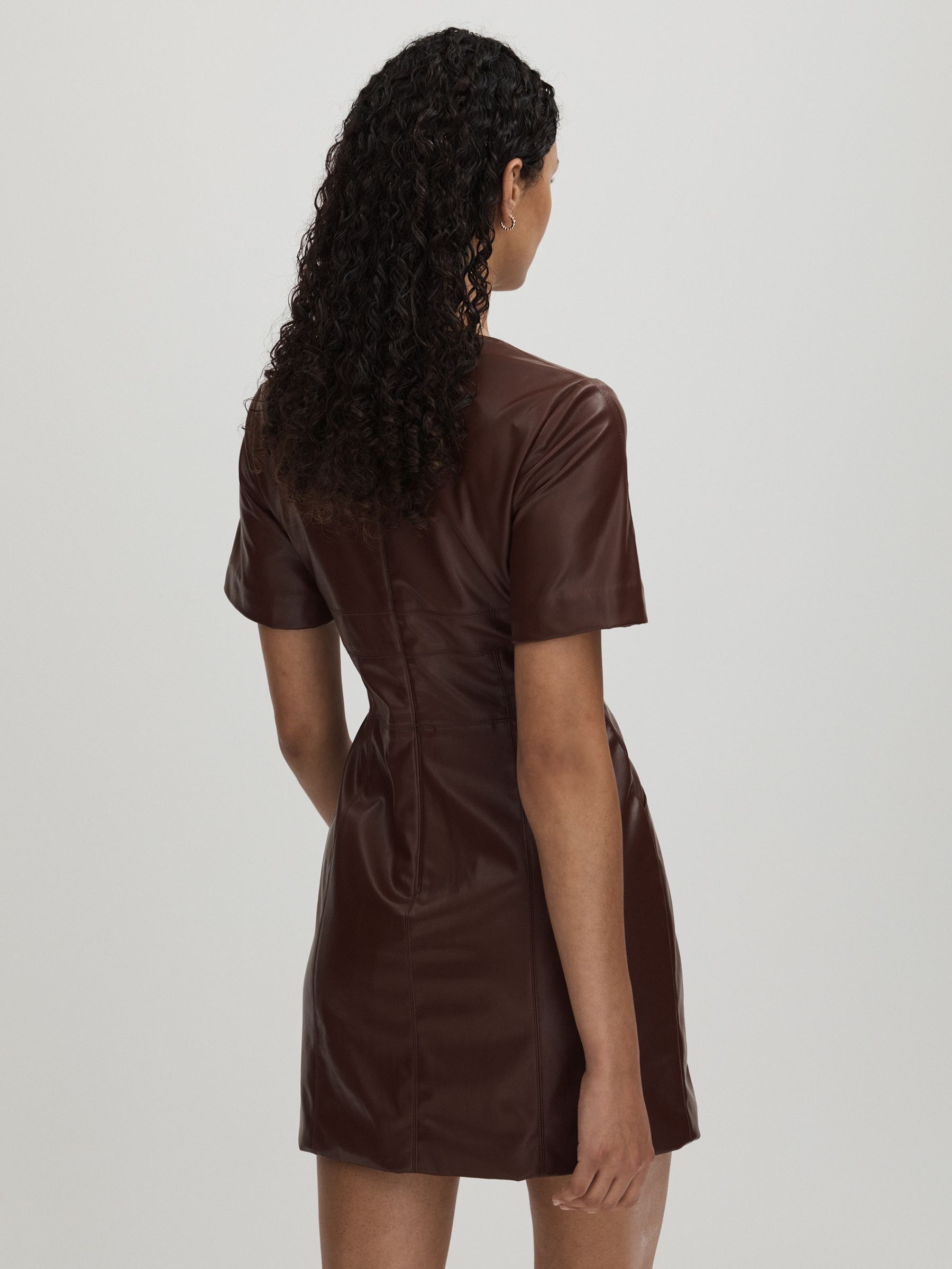 Amur Faux Leather Mini Dress in Chocolate Brown - Image 4 of 6