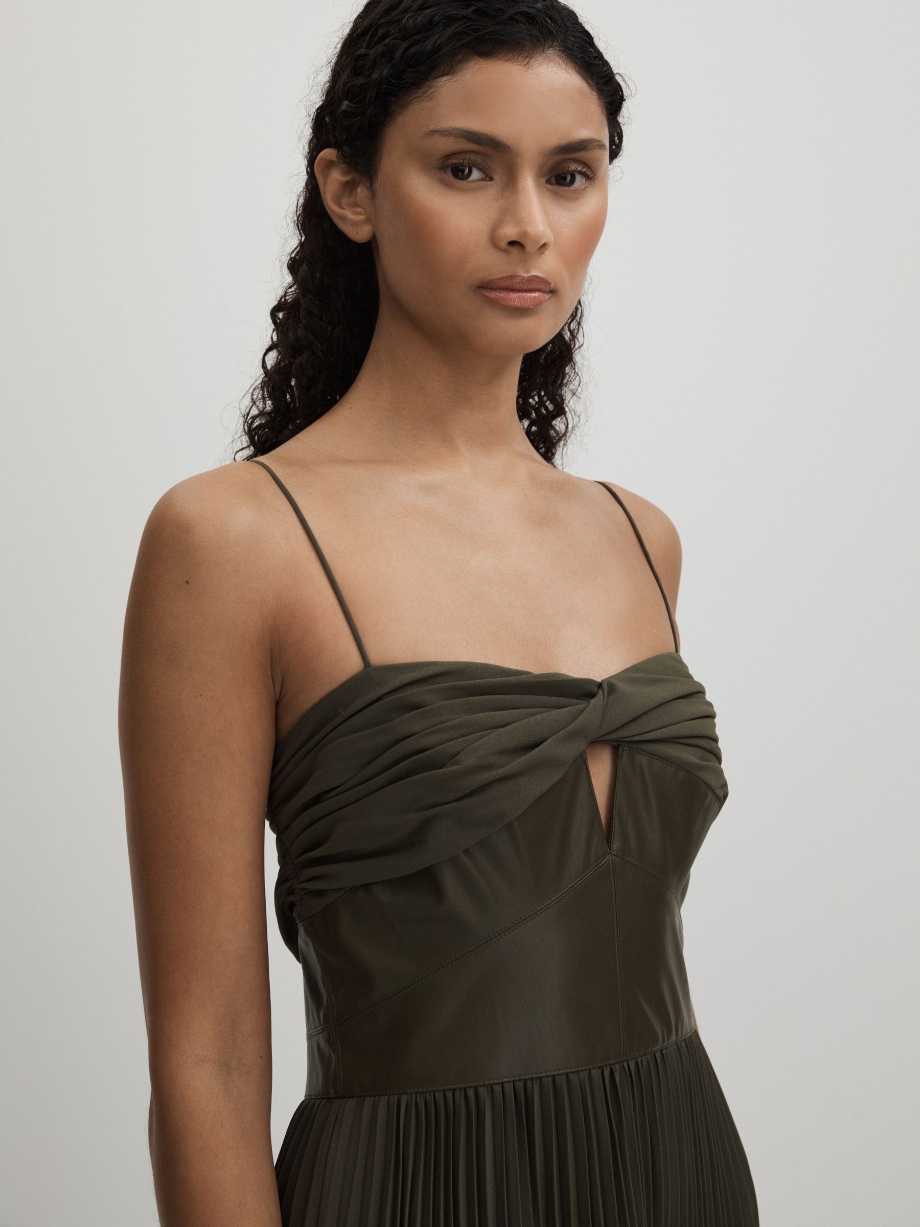 Amur Twist Pleated Maxi Dress in Olive - Image 3 of 5