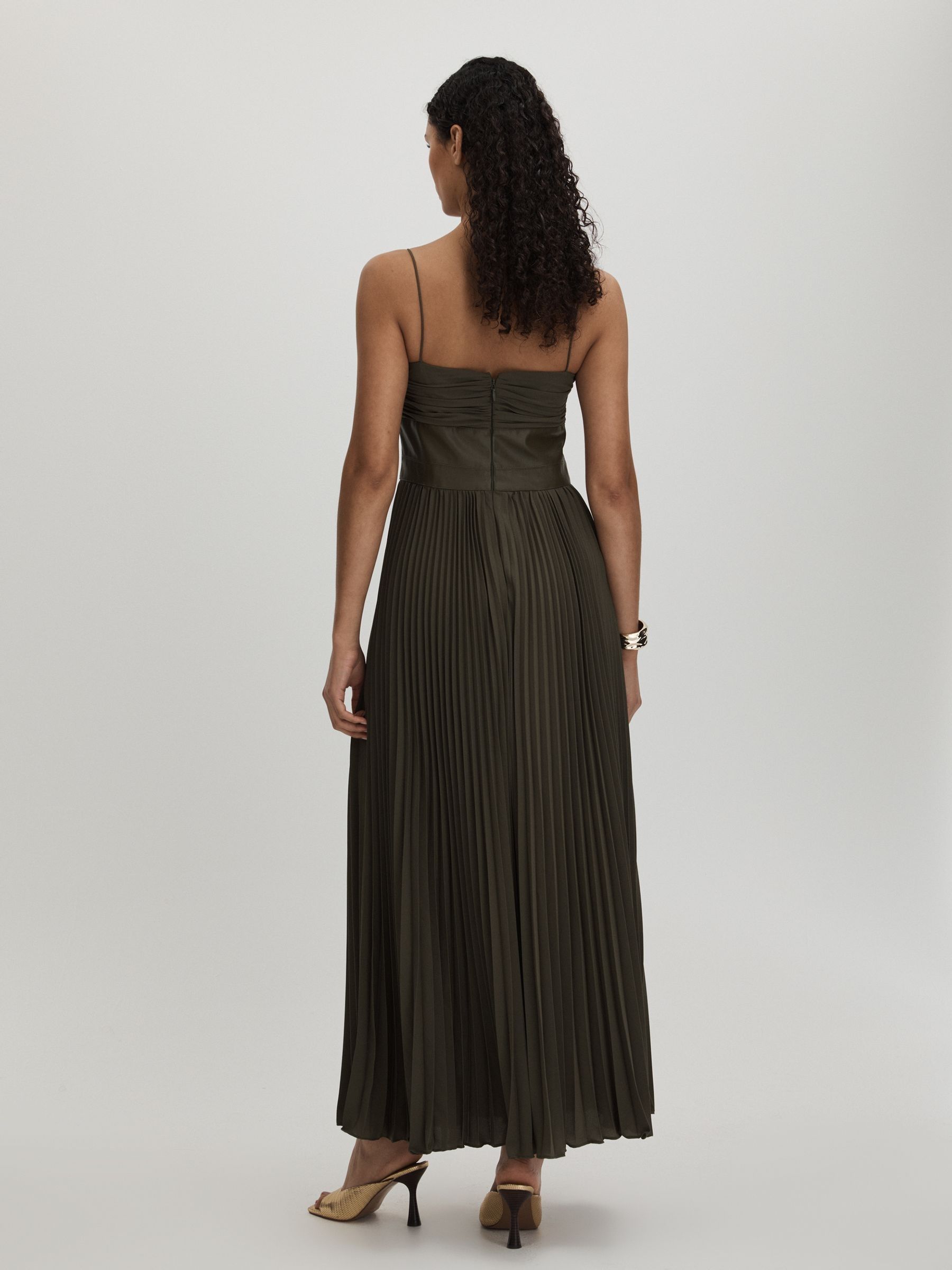 Amur Twist Pleated Maxi Dress in Olive - Image 4 of 5
