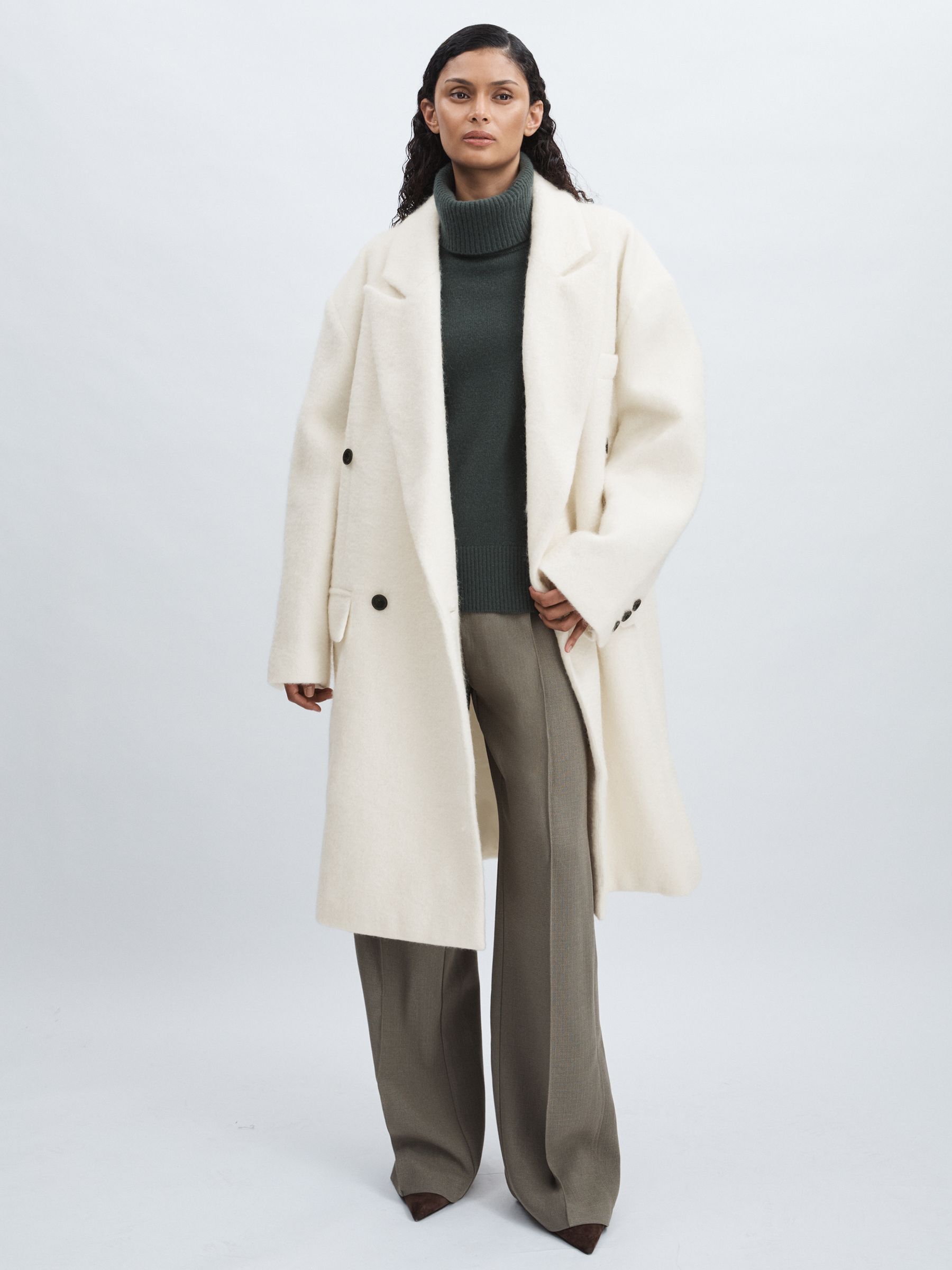 Meotine Double-Breasted Coat With Mohair in Cream - Image 1 of 8