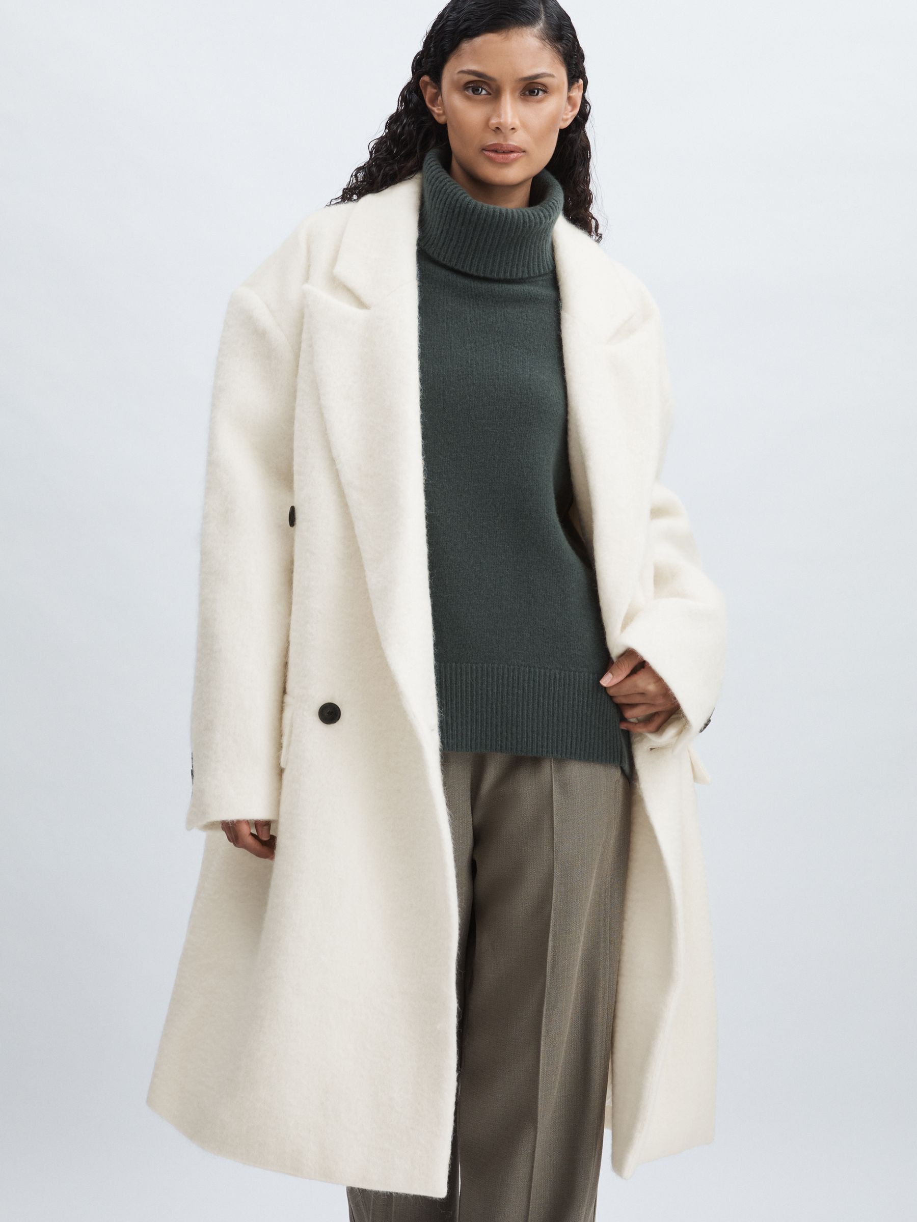 Meotine Double-Breasted Coat With Mohair in Cream - image 4