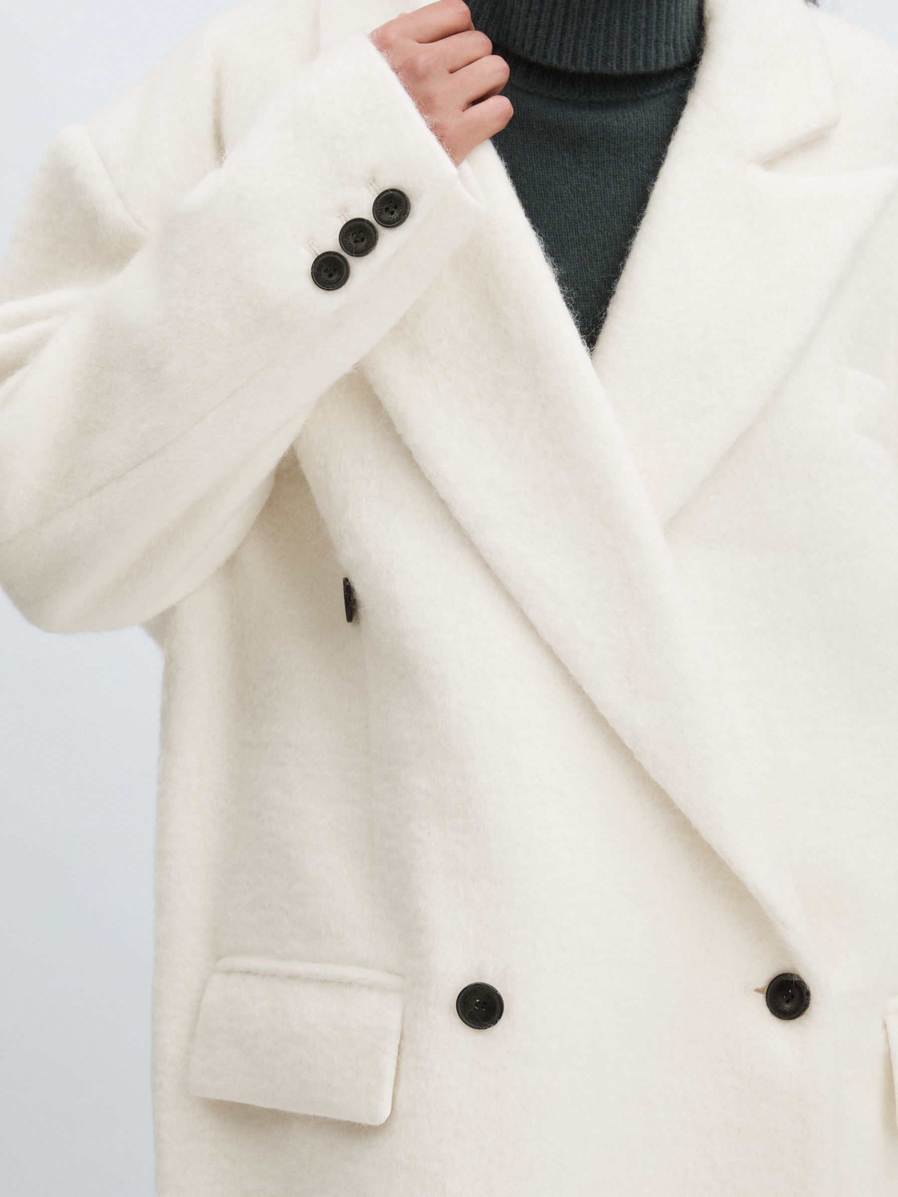 Meotine Double-Breasted Coat With Mohair in Cream - Image 4 of 8