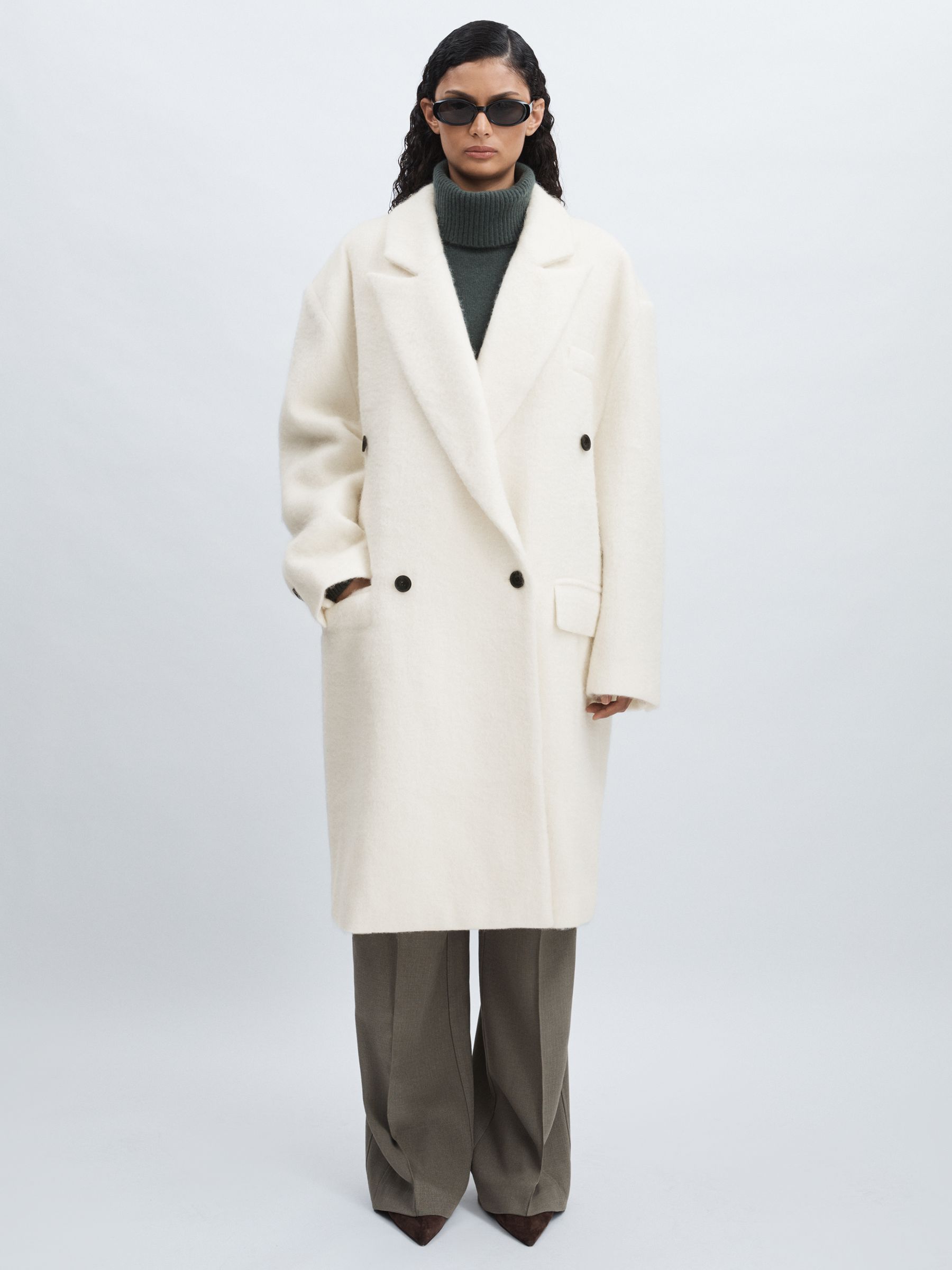 Meotine Double-Breasted Coat With Mohair in Cream - Image 5 of 8