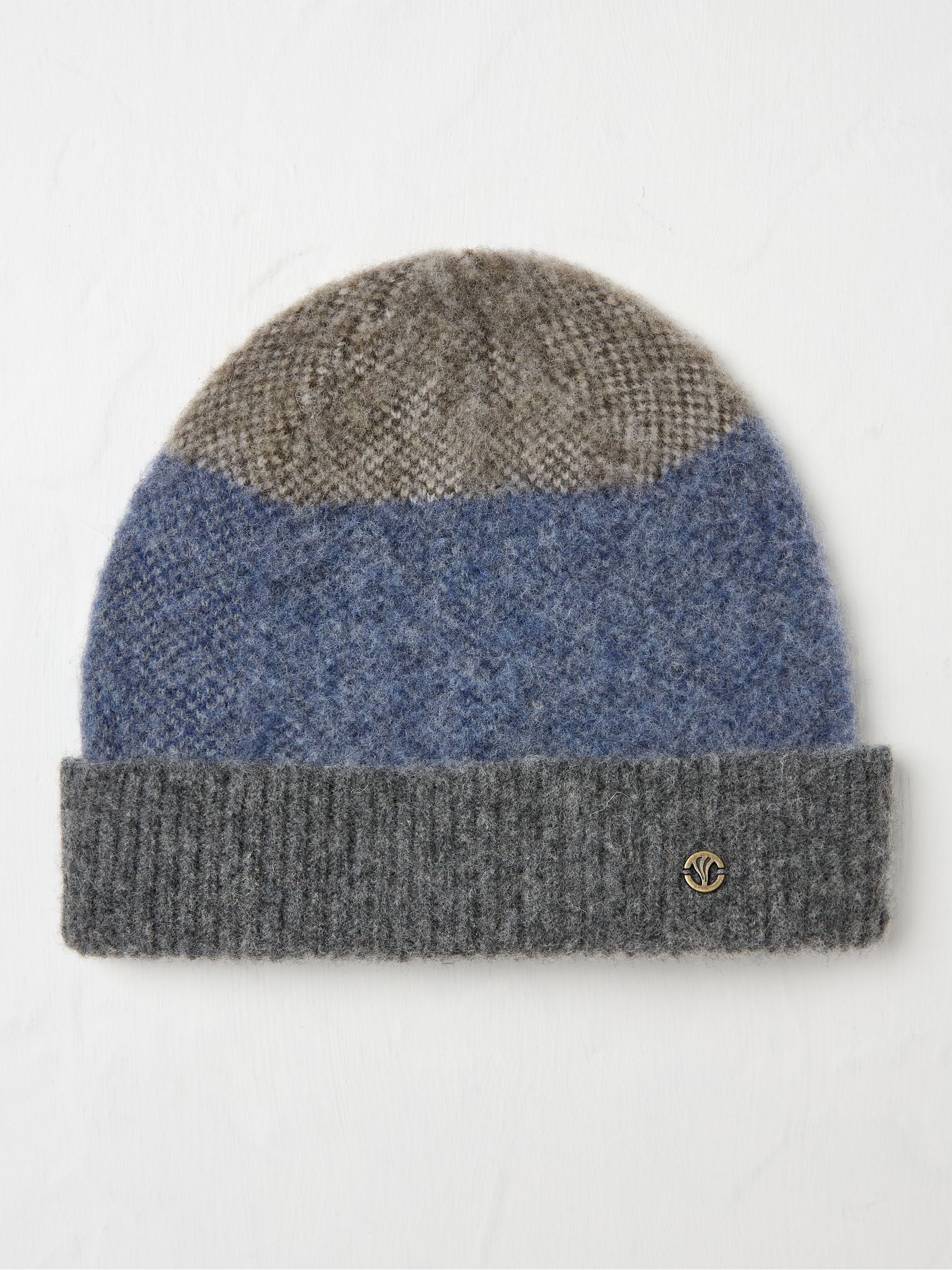 Grey Lambswool Colourblock Beanie Hat - Image 1 of 1