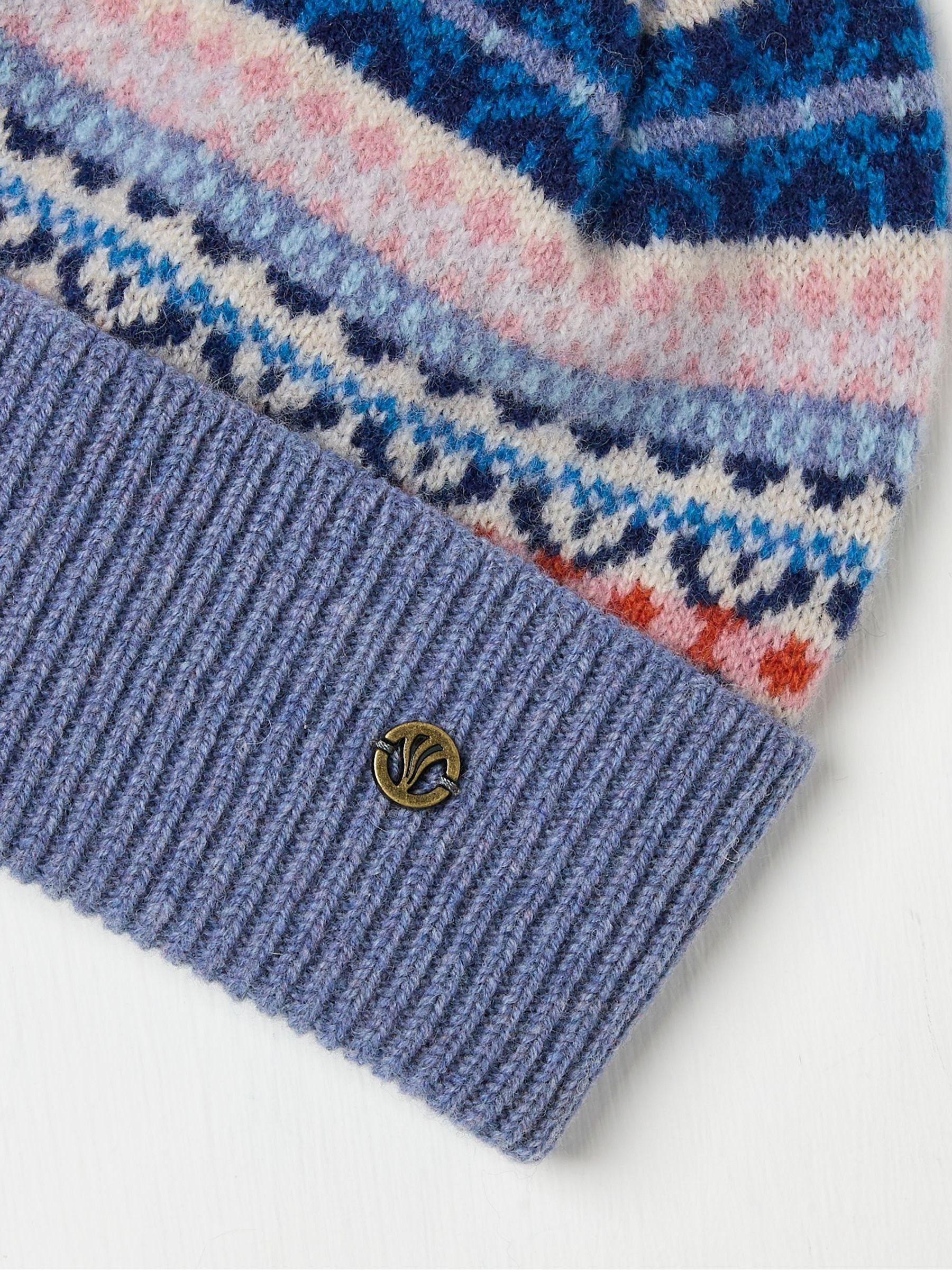 Blue Lambswool Fairisle Beanie Hat - Image 2 of 2