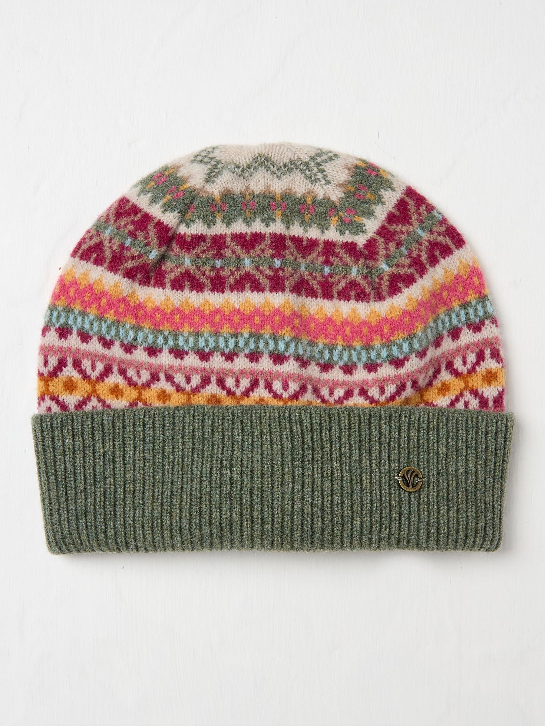 Green Lambswool Fairisle Beanie Hat - Image 1 of 2