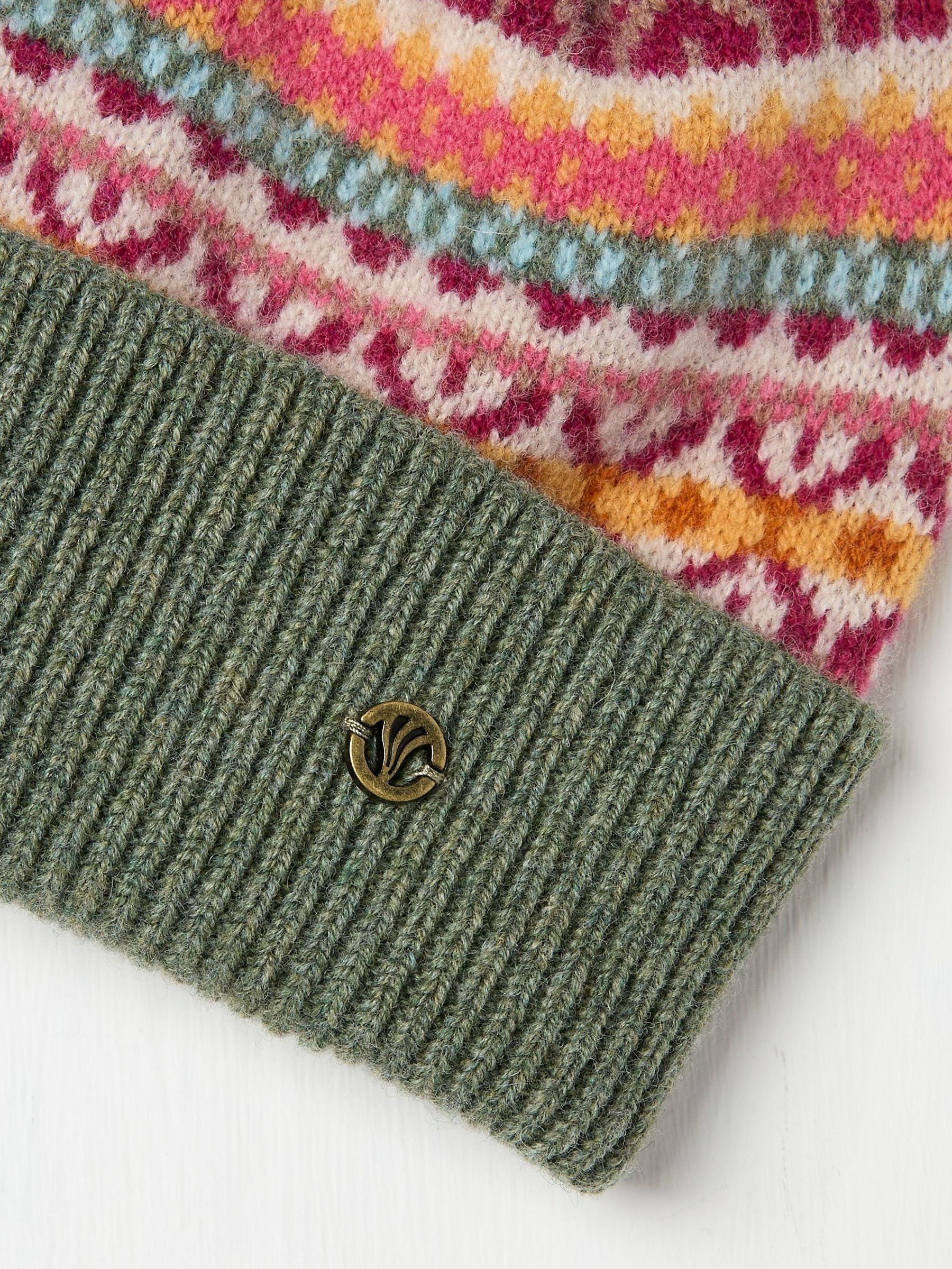 Green Lambswool Fairisle Beanie Hat - Image 3 of 3