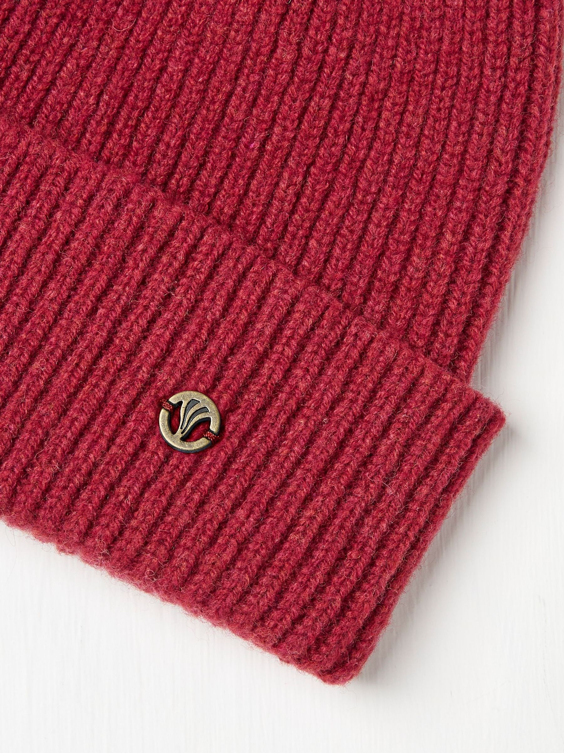 Red Plain Lambswool Beanie Hat - Image 2 of 2