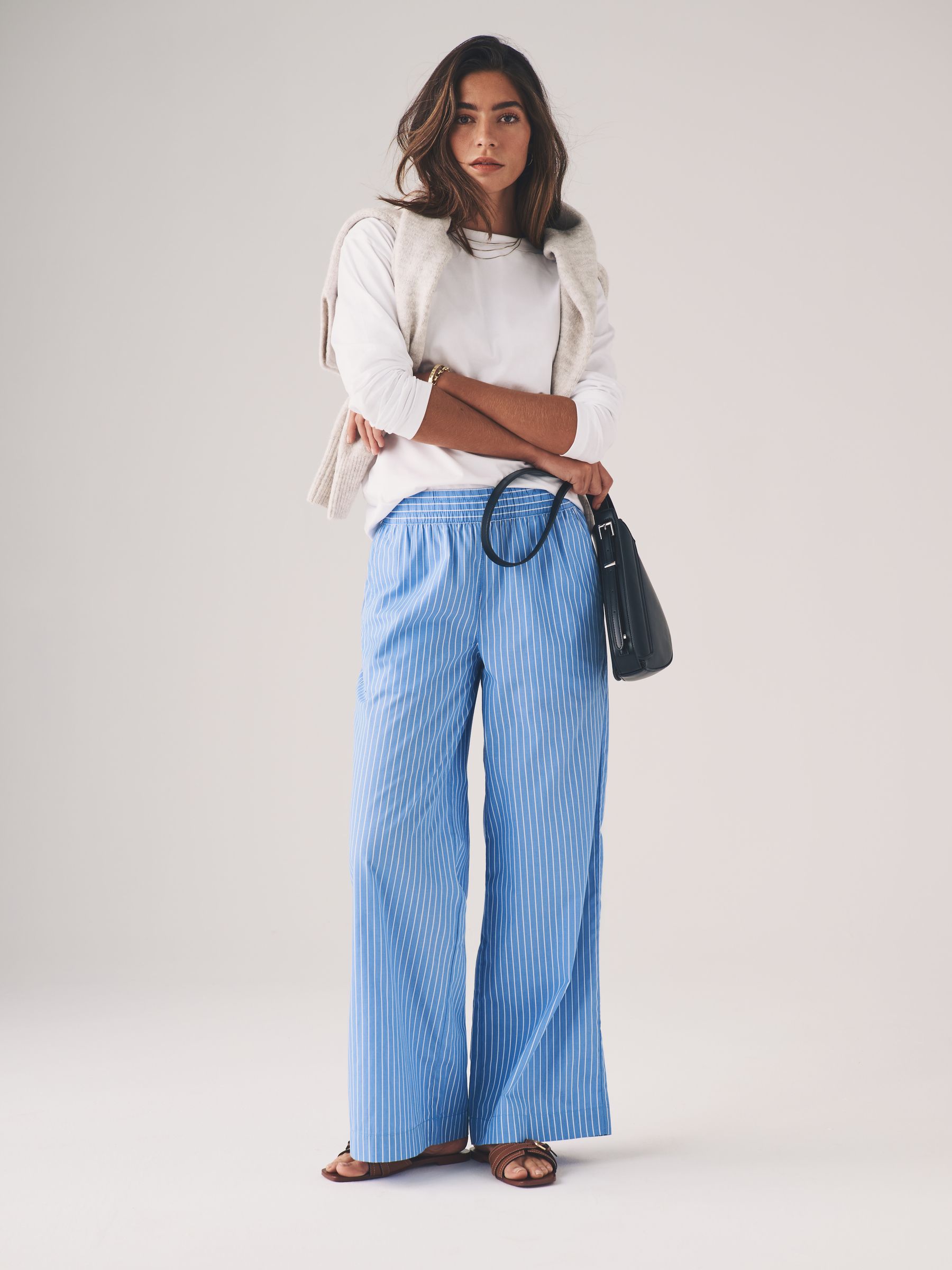 Pink Stripe/Blue Stripes 2 Pack Pull On Poplin Trousers - Image 1 of 10 Pink Stripe/Blue Stripes 2 Pack Pull On Poplin Trousers - Image 1 of 10