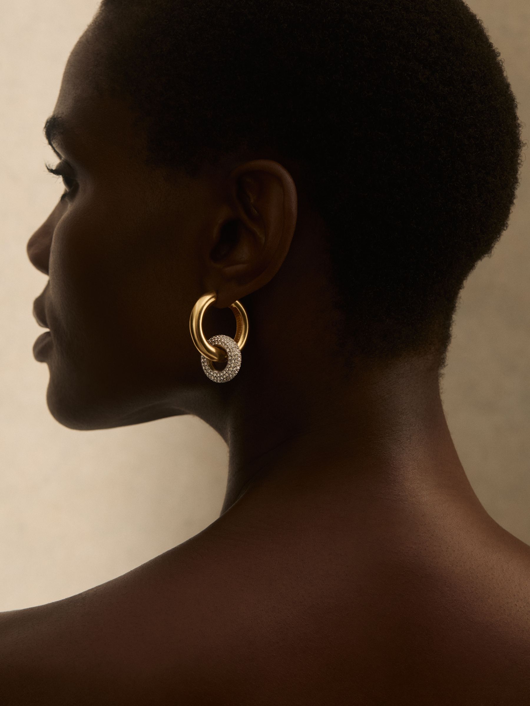Pavé Link Hoop Earrings in Gold Tone - Image 1 of 6