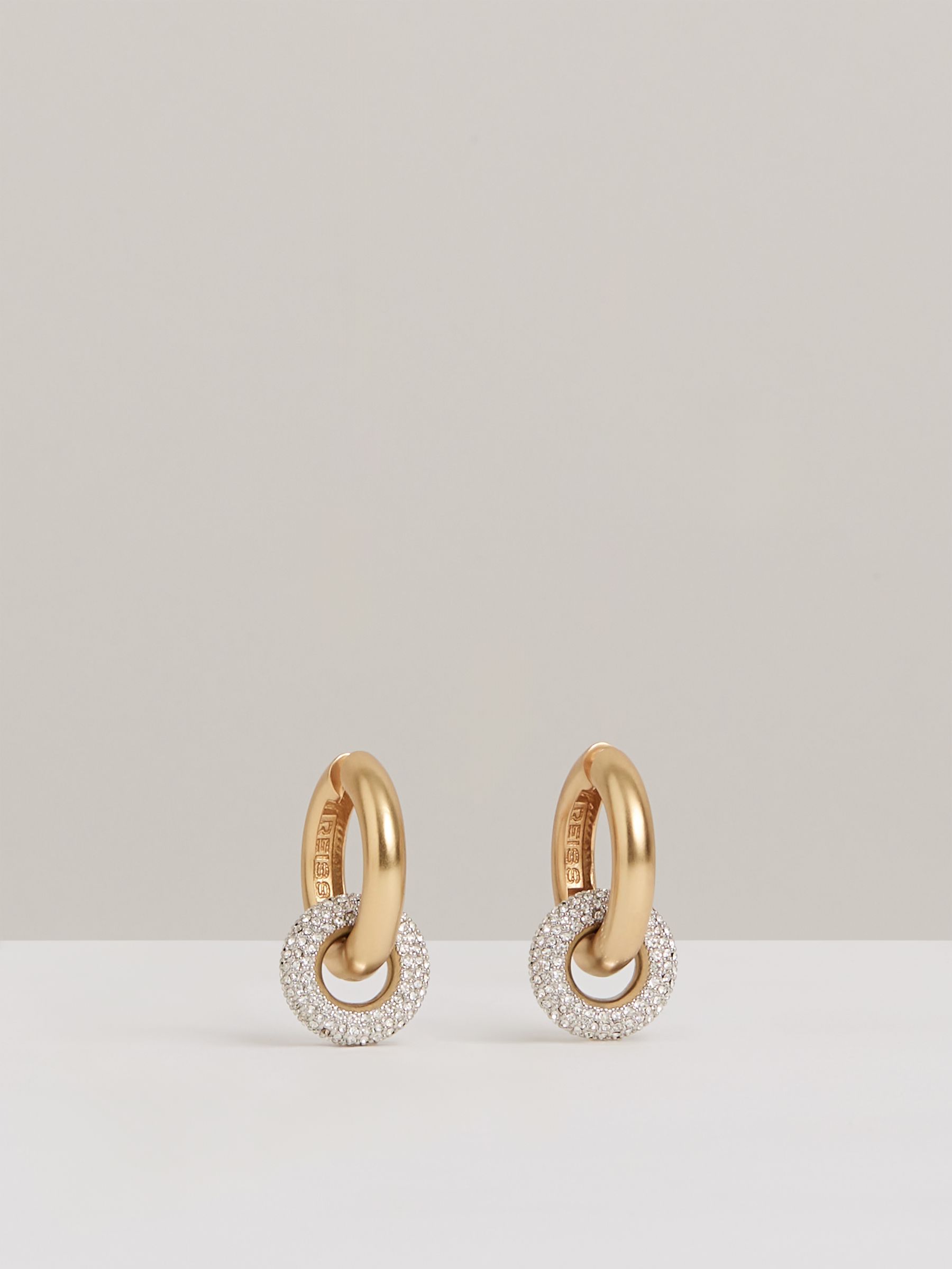 Pavé Link Hoop Earrings in Gold Tone - Image 2 of 6