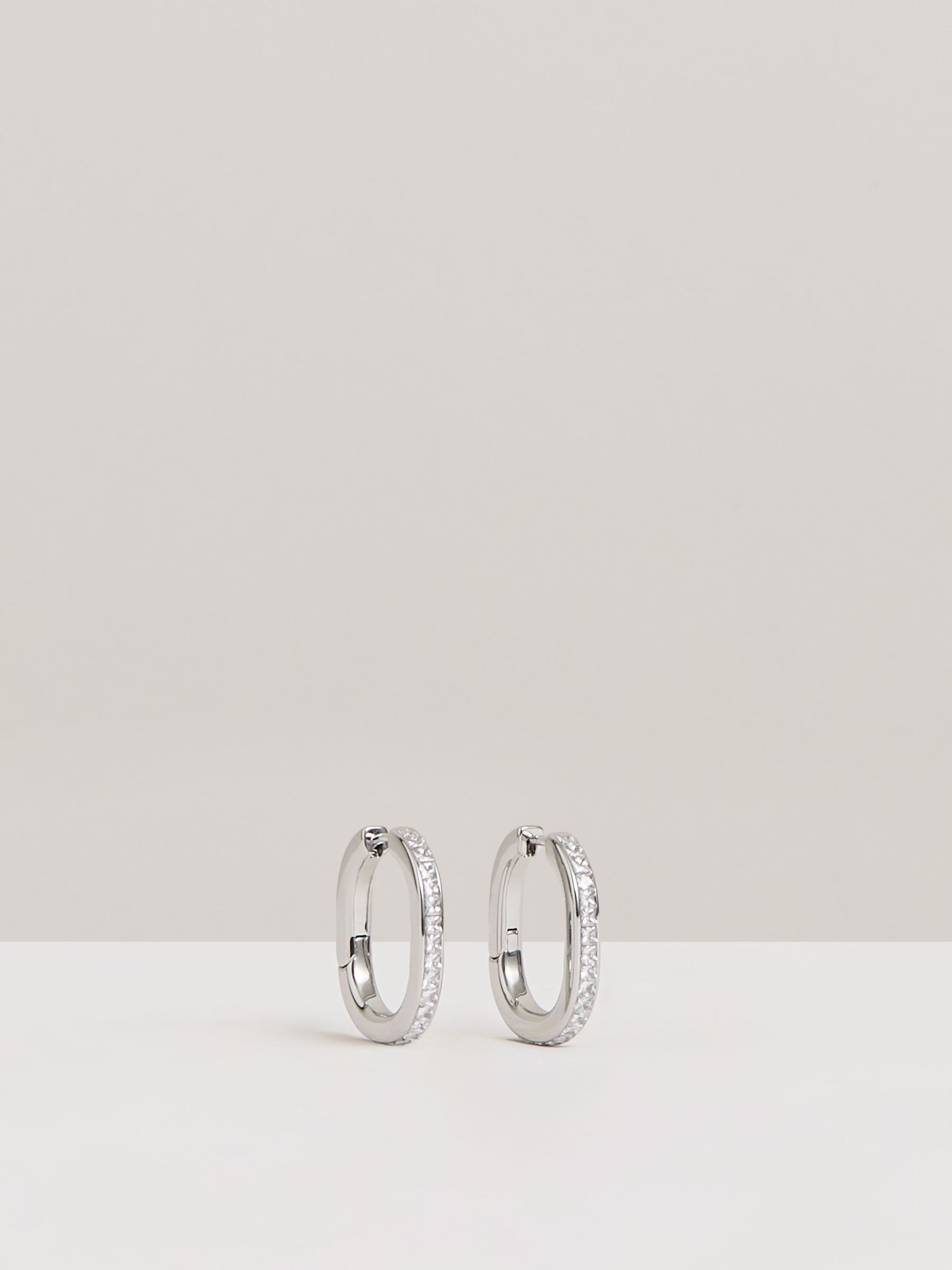 Crystal Hoop Earrings in Silver - Image 1 of 5 Crystal Hoop Earrings in Silver - Image 1 of 5