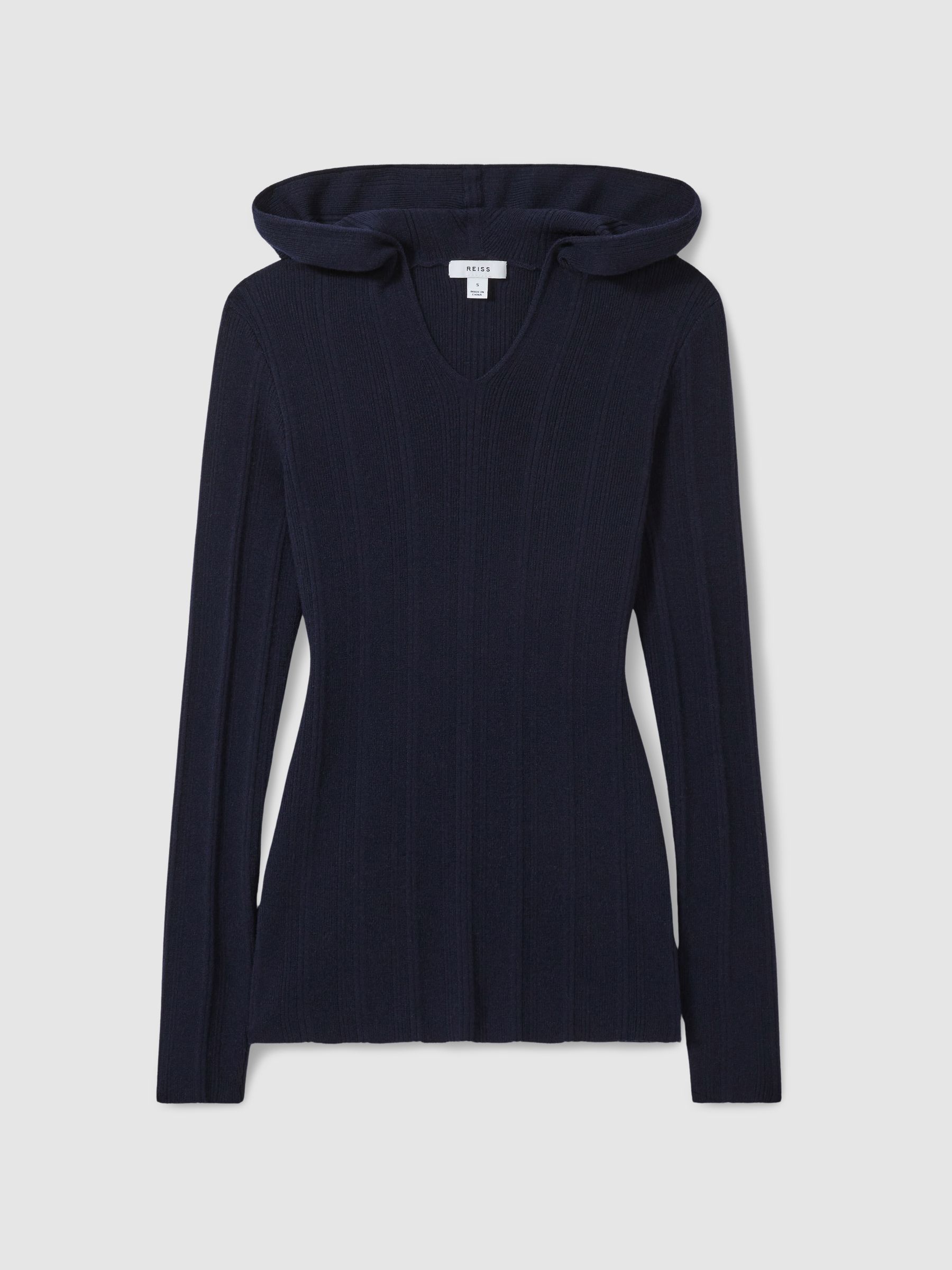 Wool-Blend Rib-Knit Hooded Jumper in Navy - Image 2 of 6
