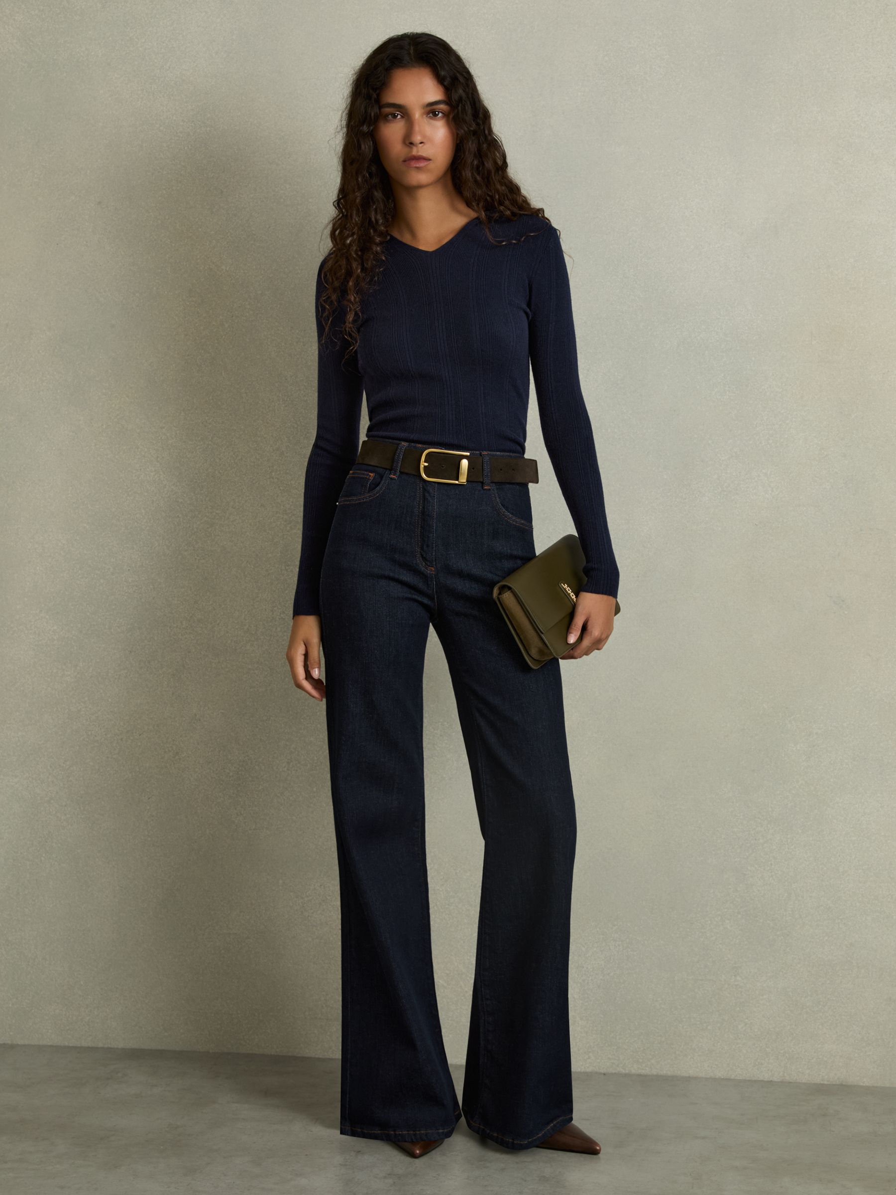 Wool-Blend Rib-Knit Hooded Jumper in Navy - Image 3 of 6