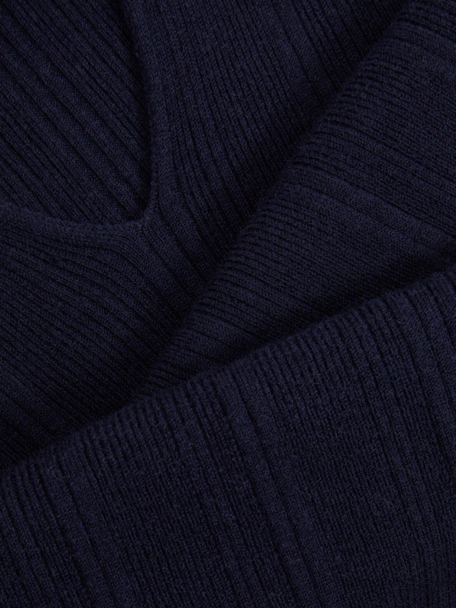 Reiss Wool-Blend Rib-Knit Hooded Jumper in Navy - REISS
