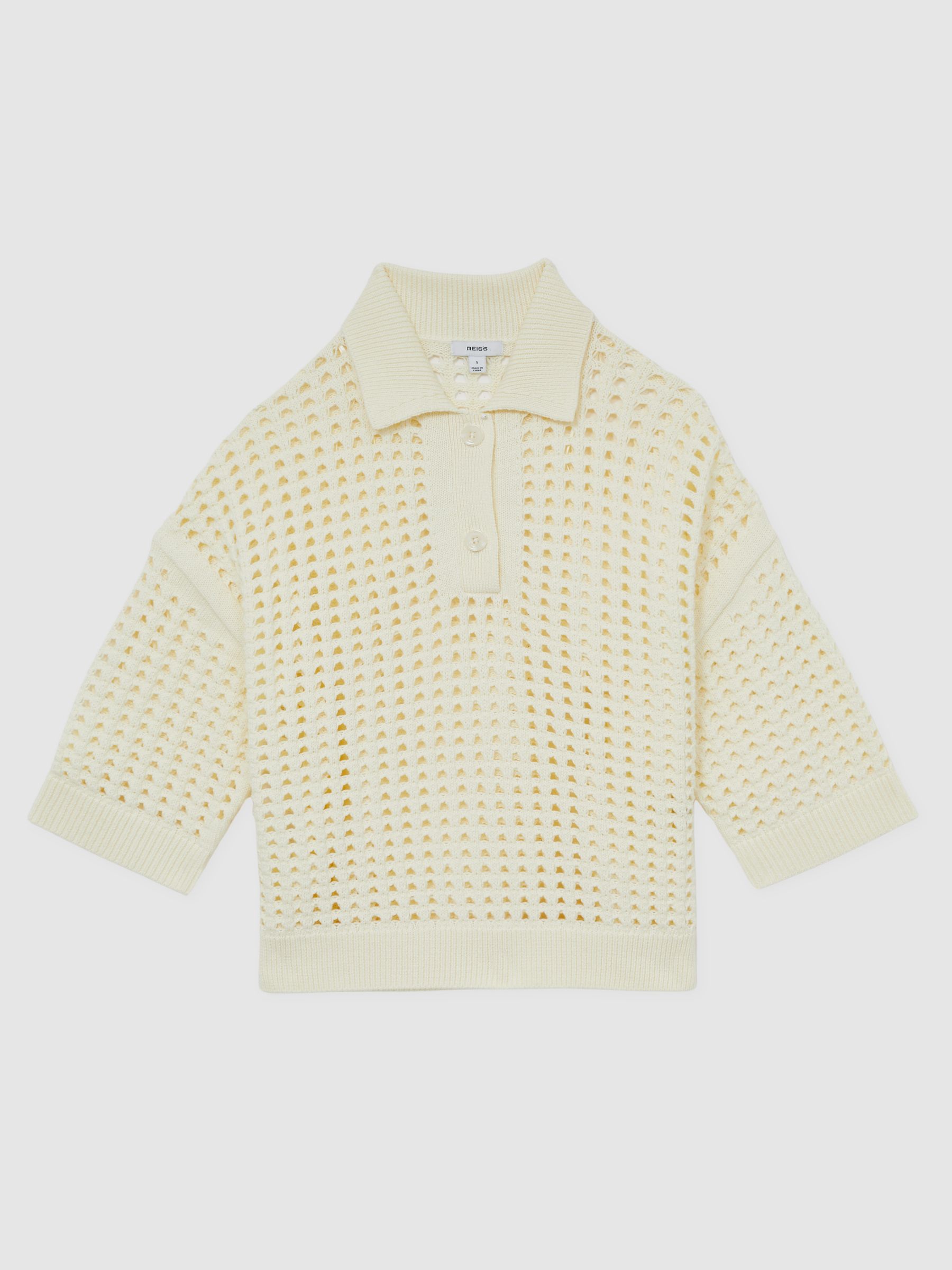 Cotton Crochet Collared Jumper in Buttermilk - Image 2 of 7