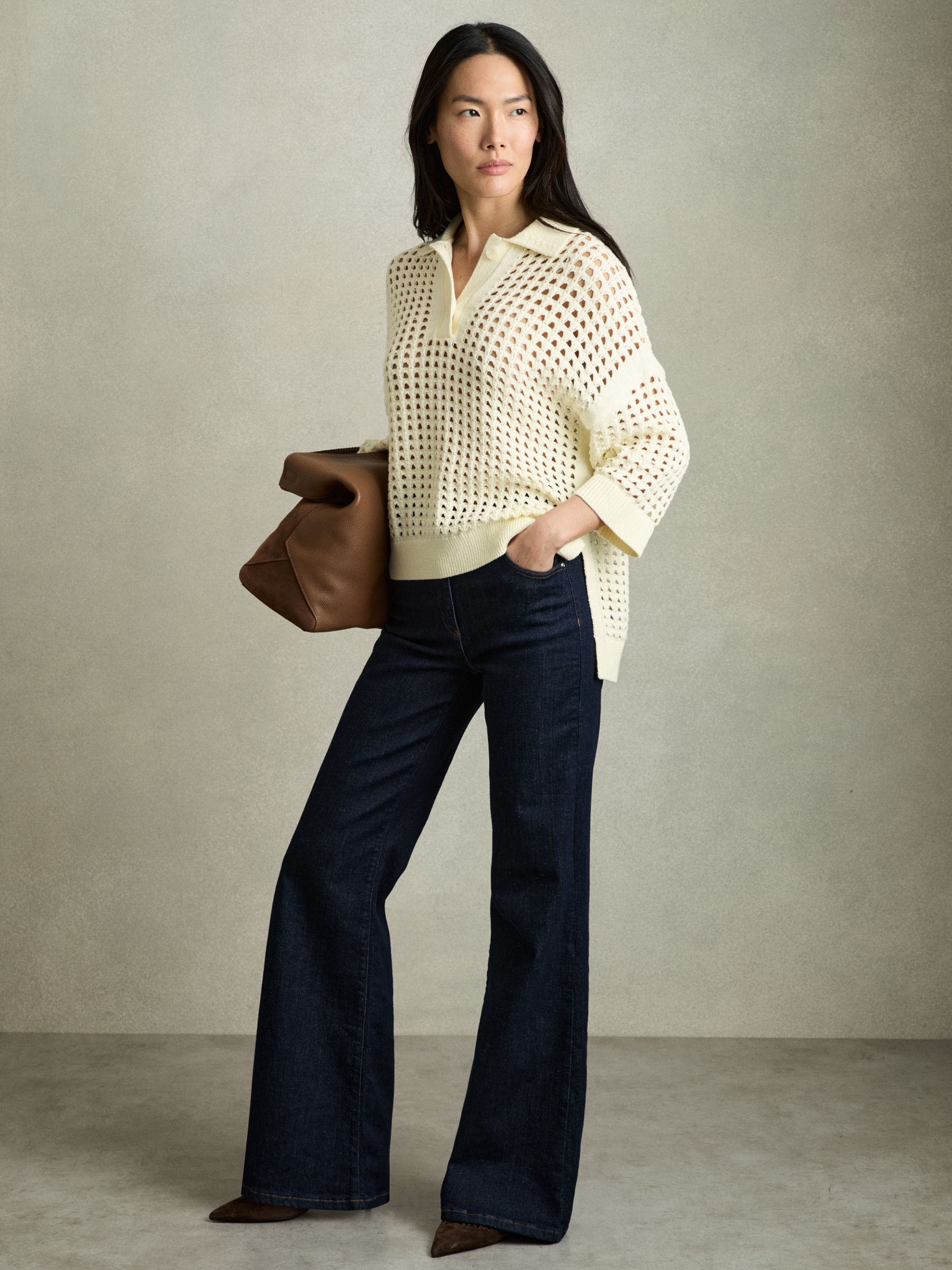 Cotton Crochet Collared Jumper in Buttermilk - Image 3 of 7