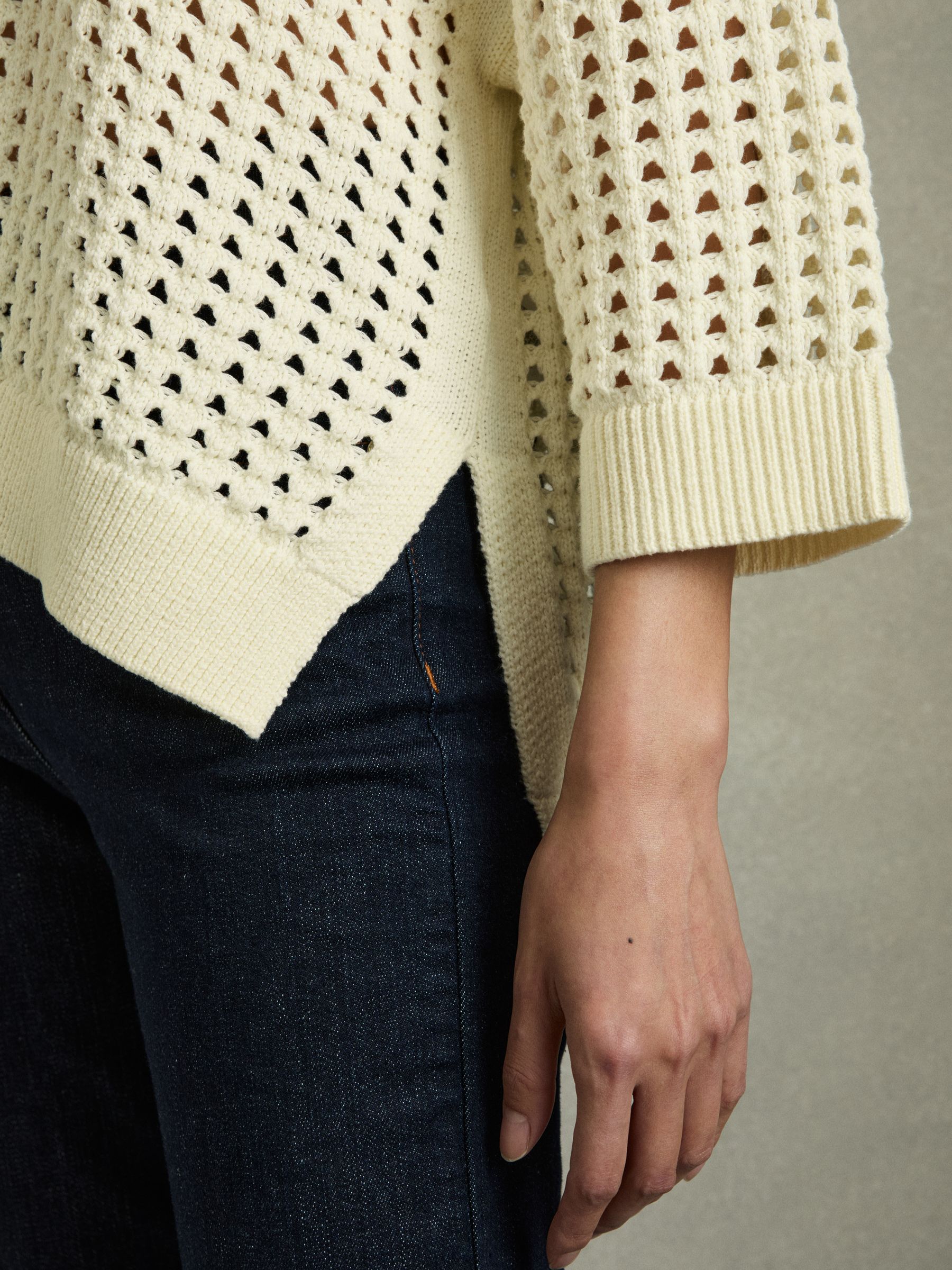 Cotton Crochet Collared Jumper in Buttermilk - Image 4 of 7