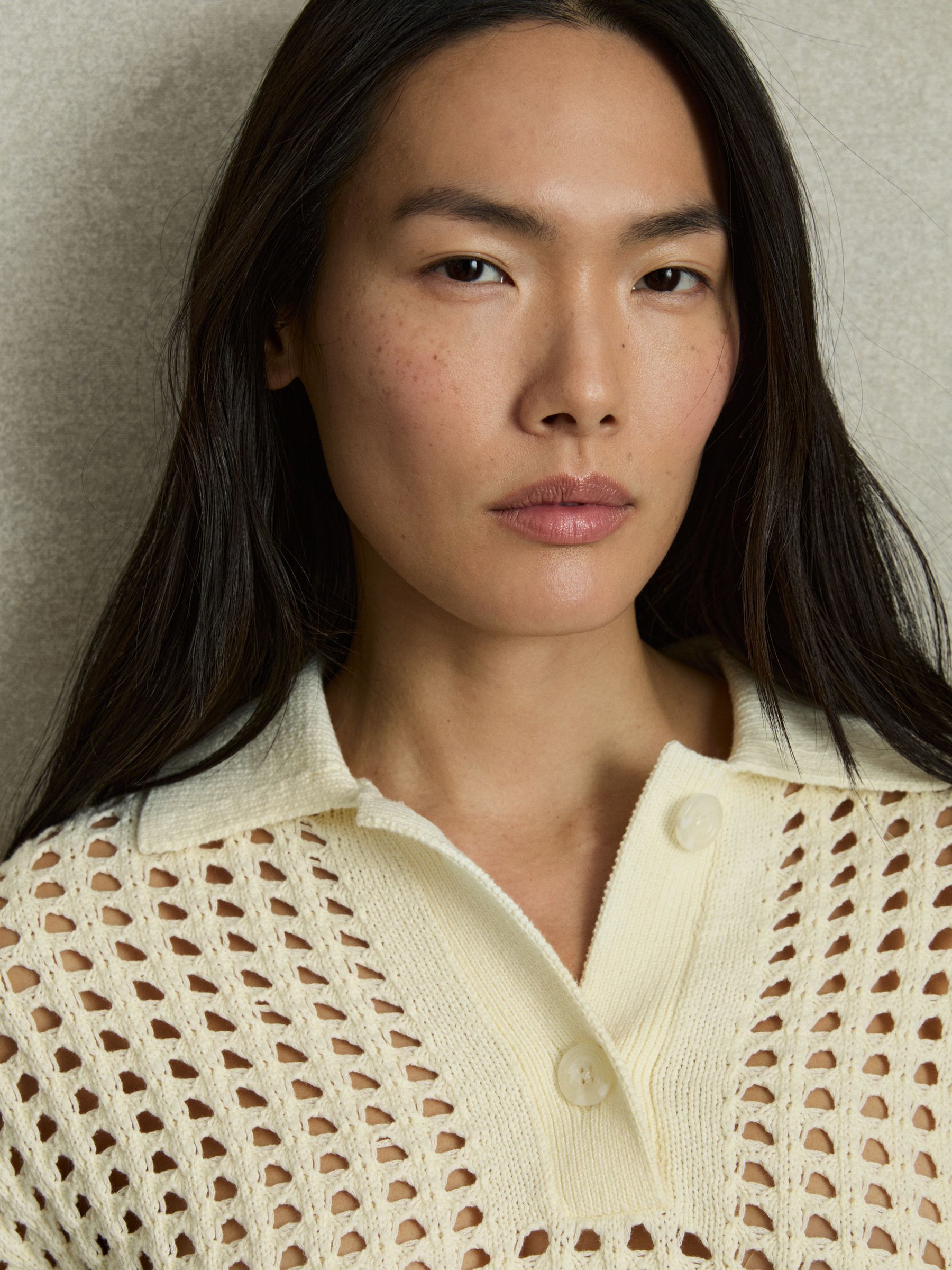 Cotton Crochet Collared Jumper in Buttermilk - Image 6 of 7