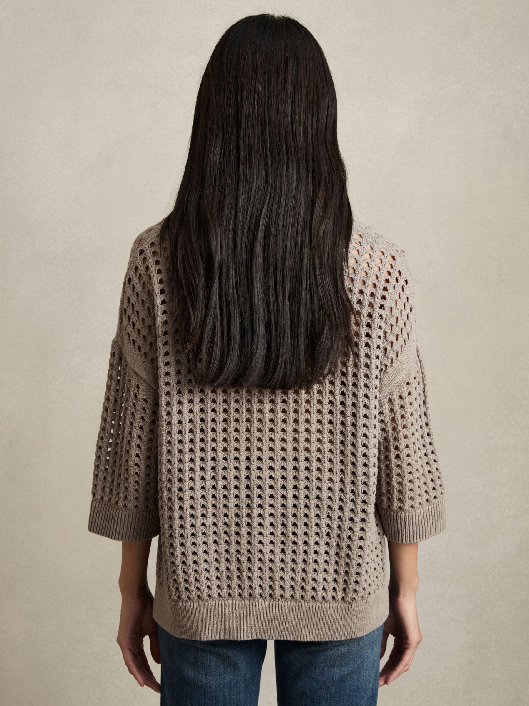 Cotton Crochet Collared Jumper in Stone - Image 6 of 8