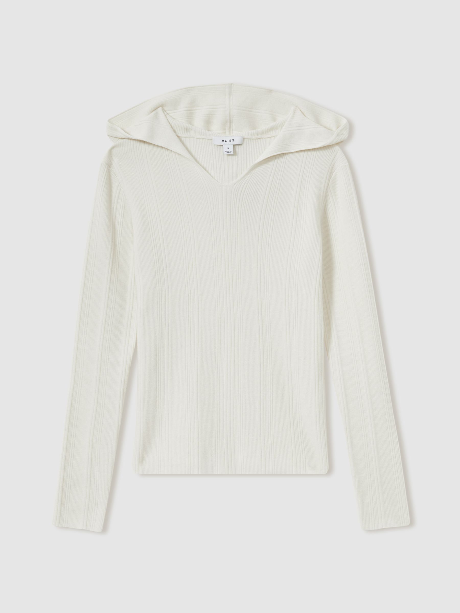 Wool-Blend Rib-Knit Hooded Jumper in Cream - Image 2 of 7