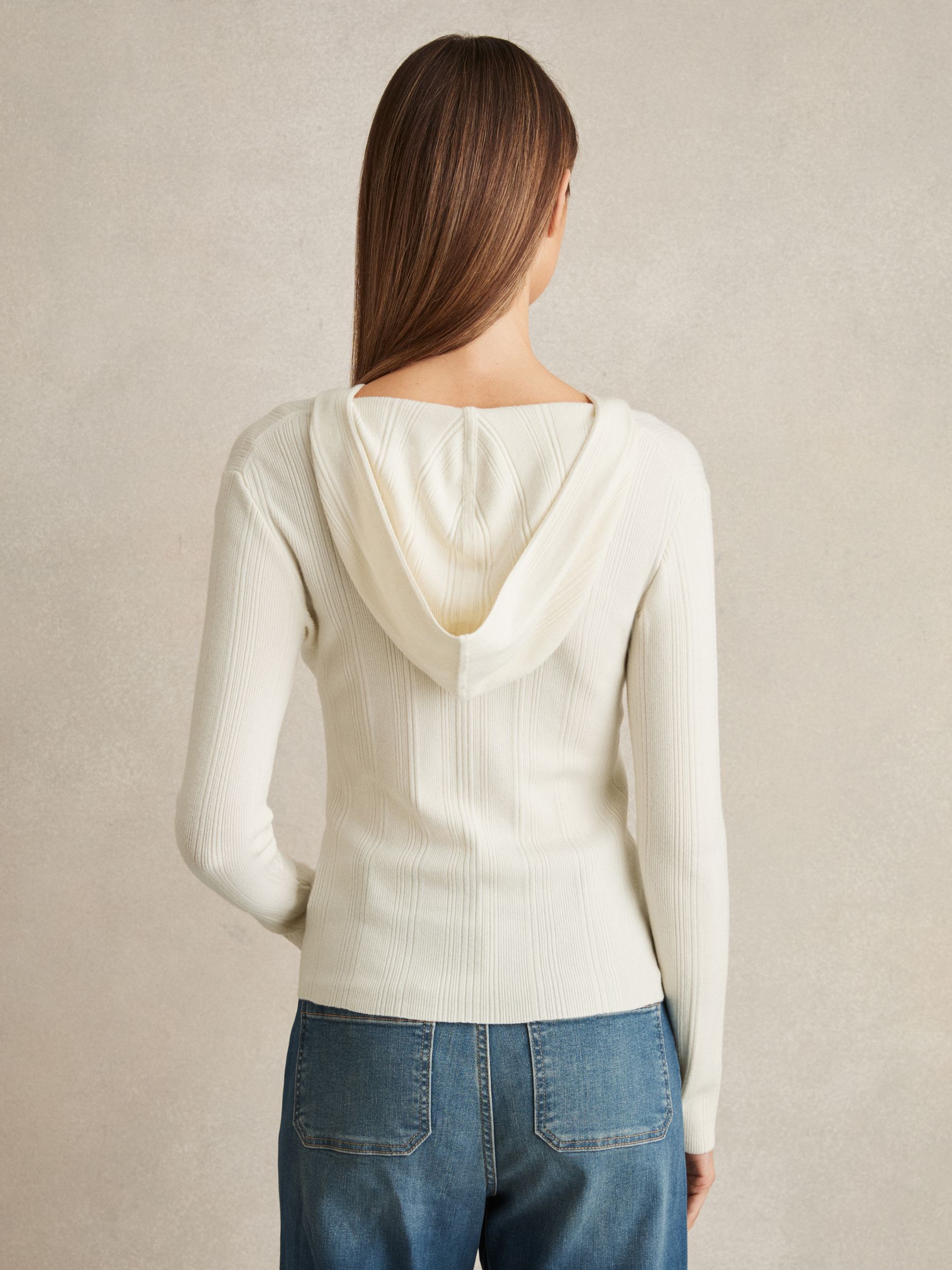 Wool-Blend Rib-Knit Hooded Jumper in Cream - Image 6 of 7