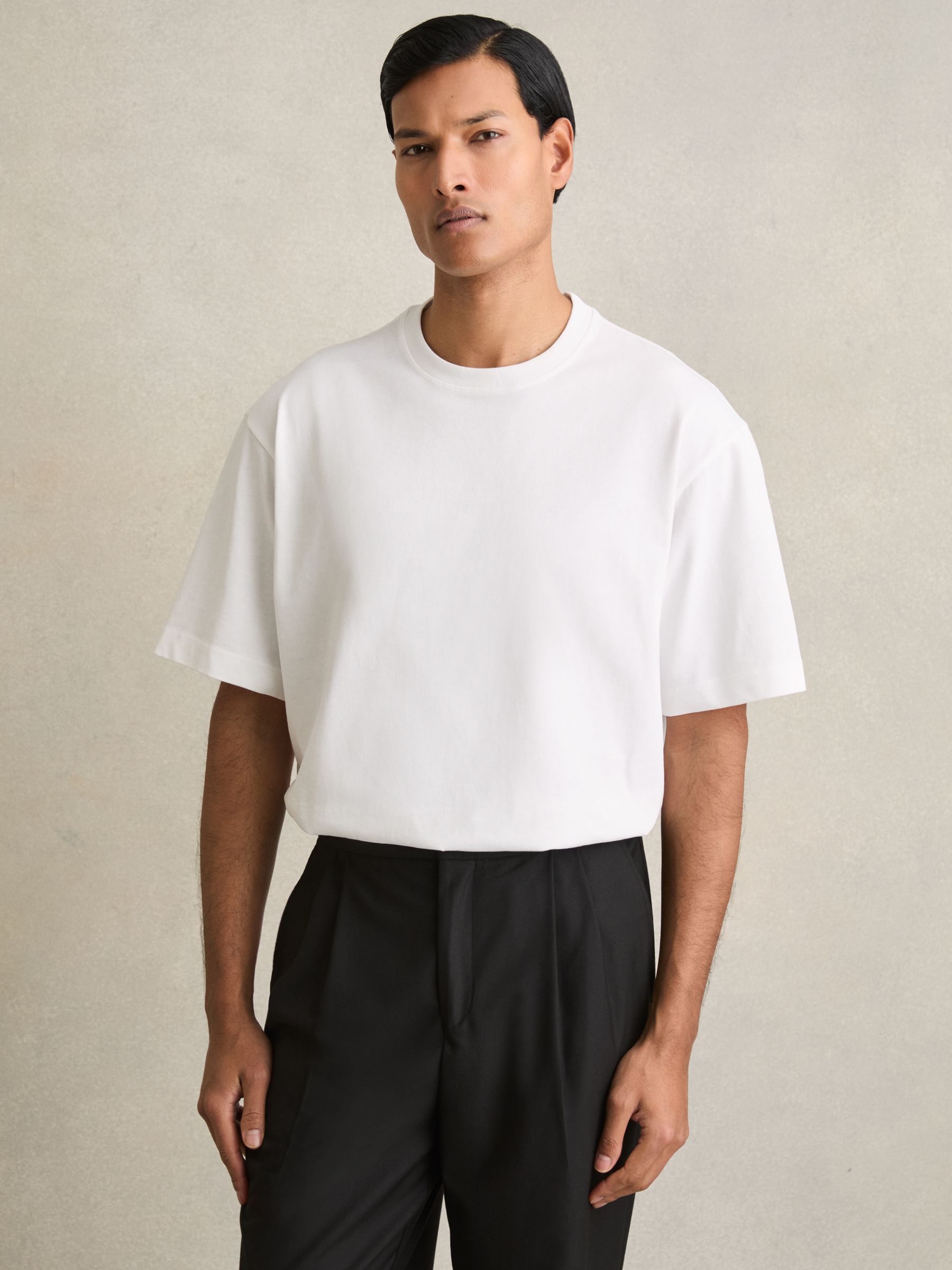 Cotton Garment-Dyed Oversized T-Shirt in White - Image 3 of 5