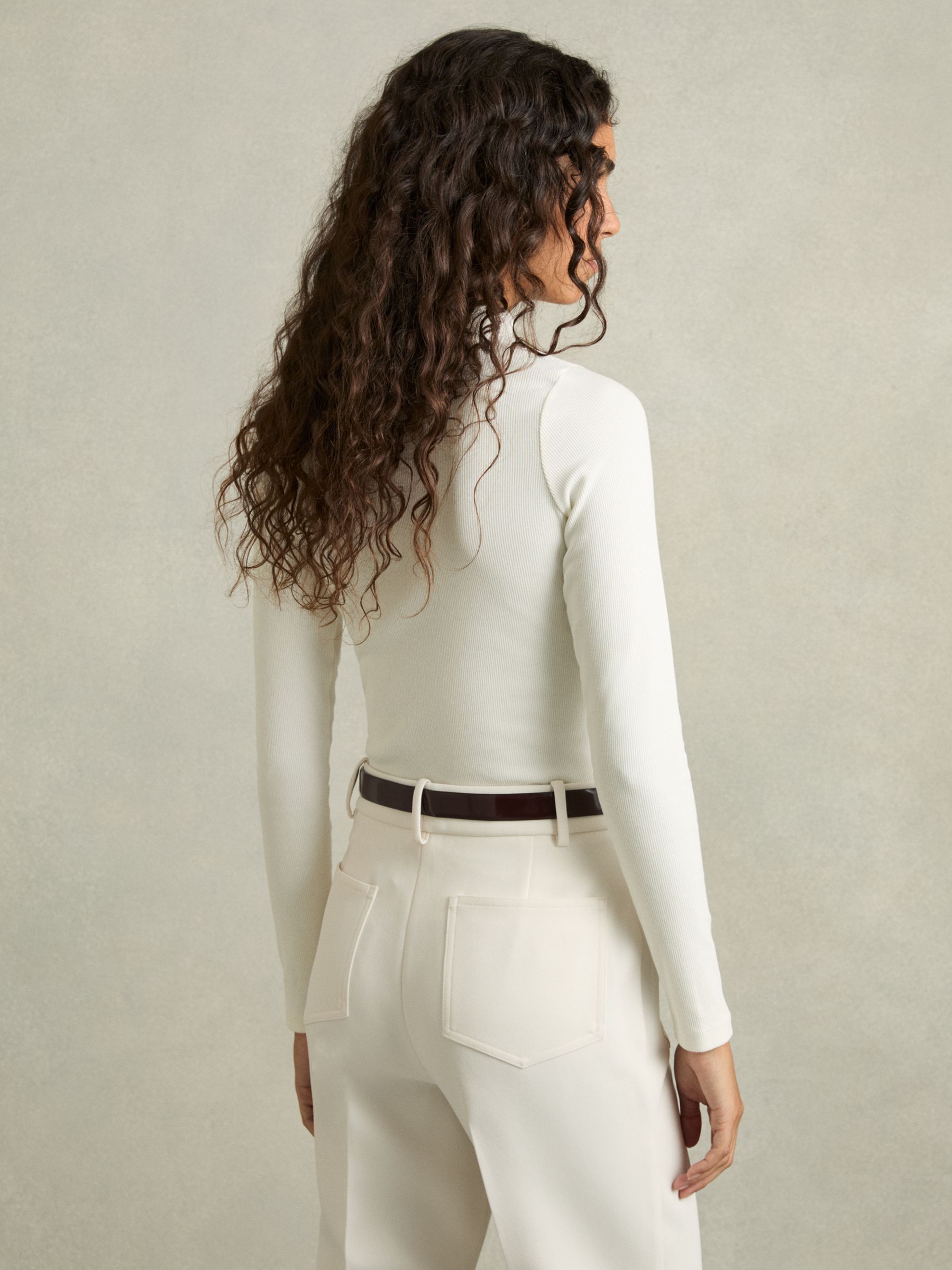 Fine-Ribbed High-Neck Top in White - Image 5 of 6