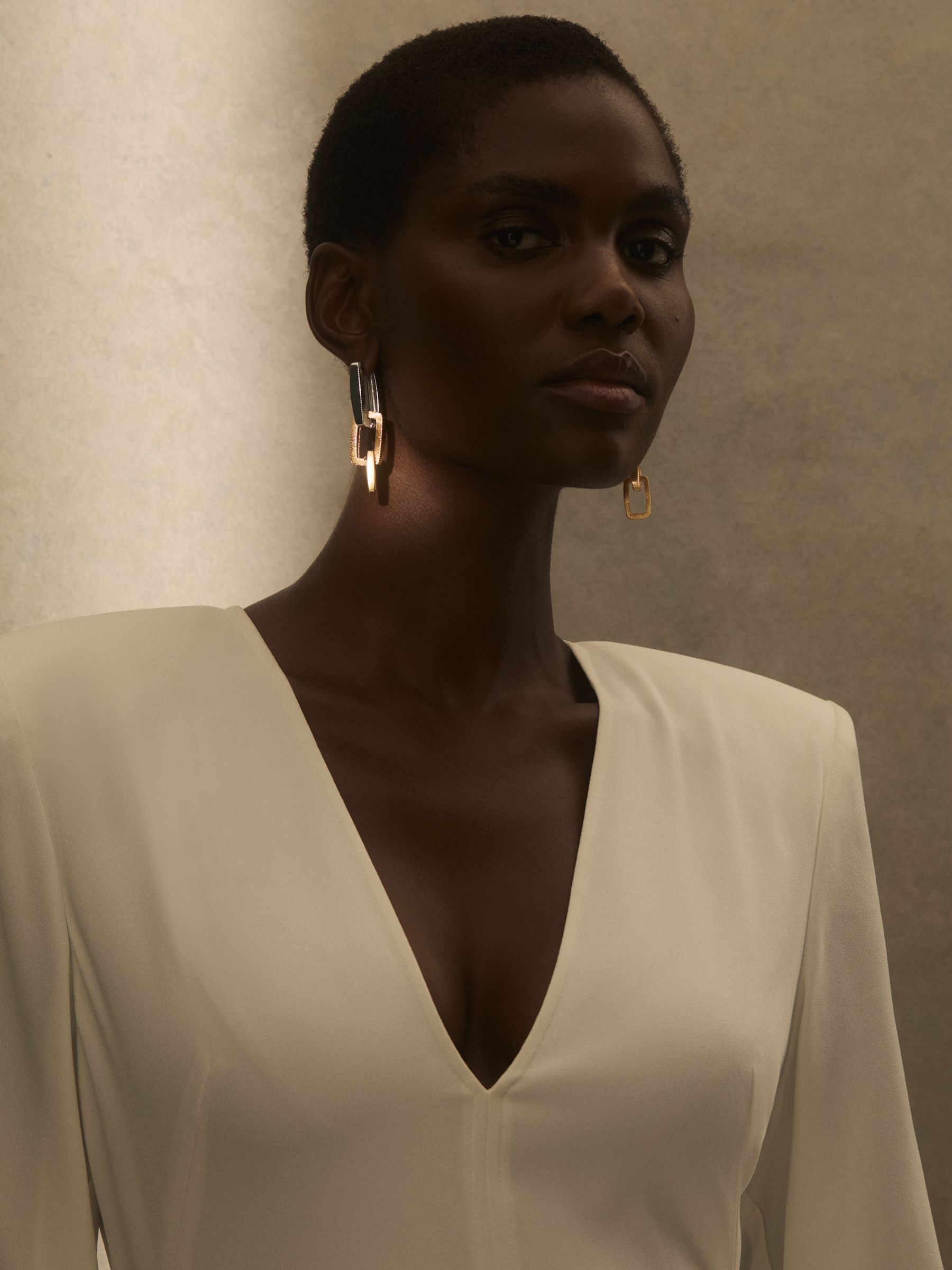 Geometric Link Drop Earrings in Gold Tone - Image 5 of 6