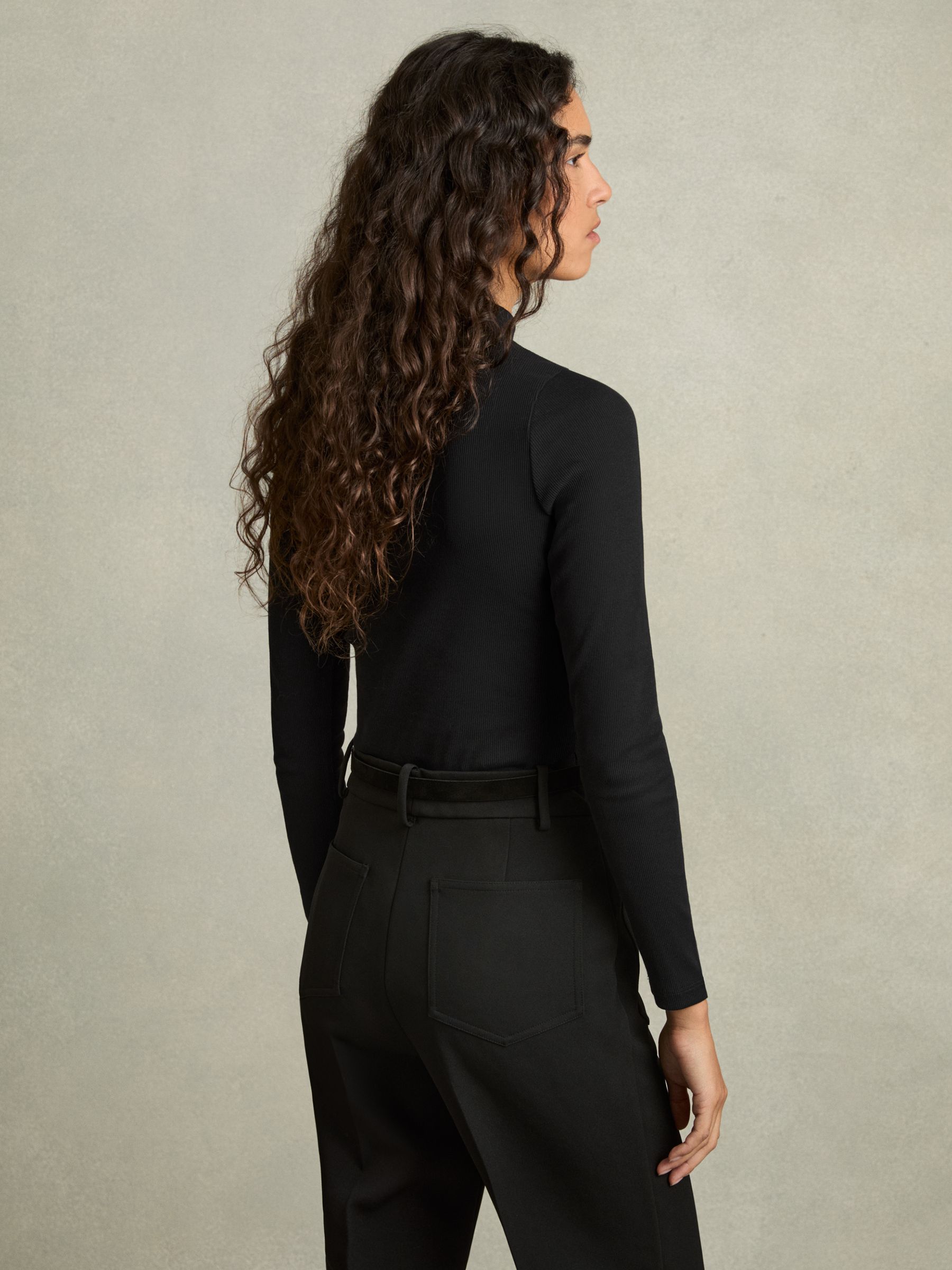 Fine-Ribbed High-Neck Top in Black - Image 5 of 7