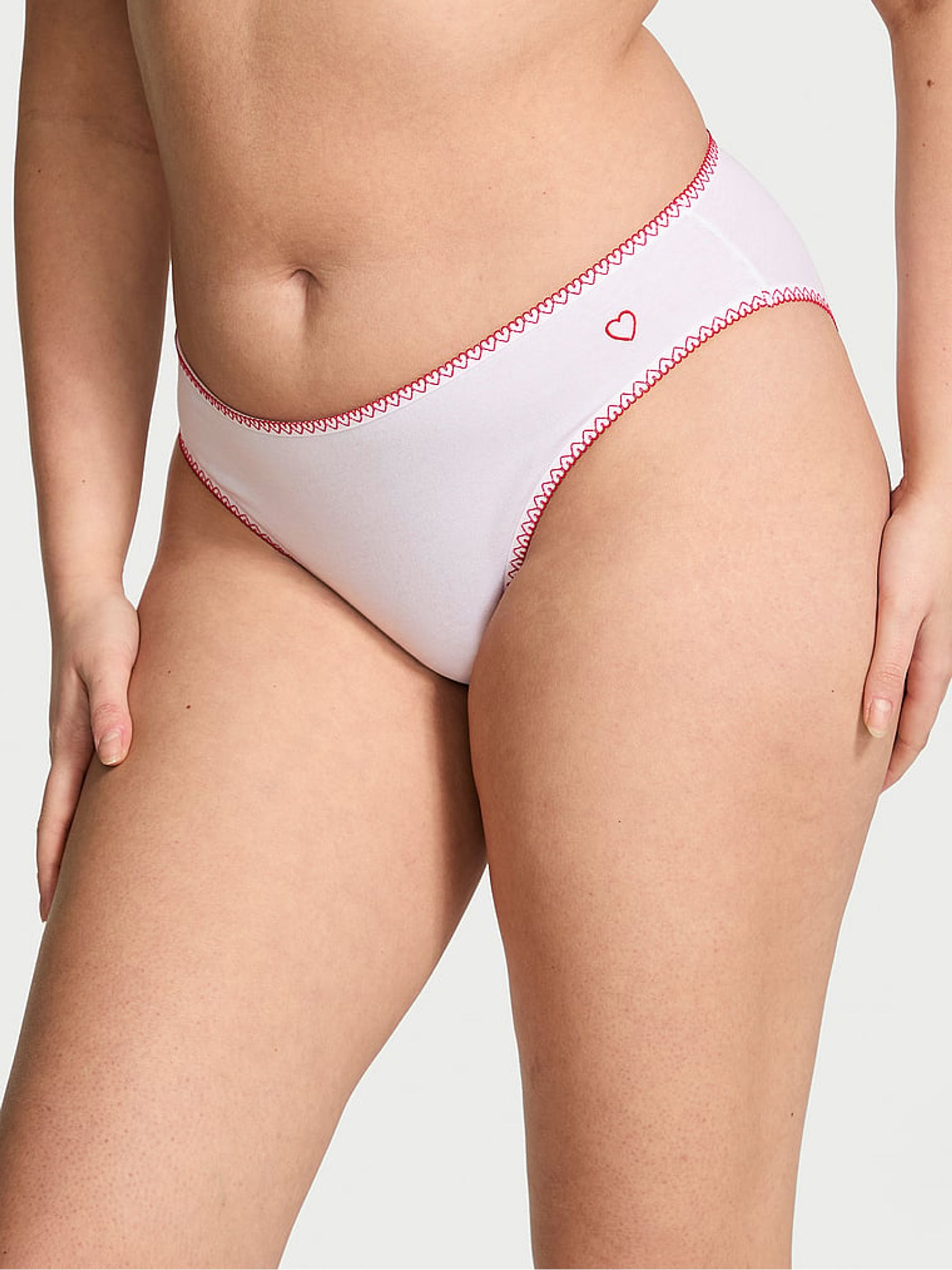 White Lace Waist Heart Trim Bikini Knickers - Image 1 of 3