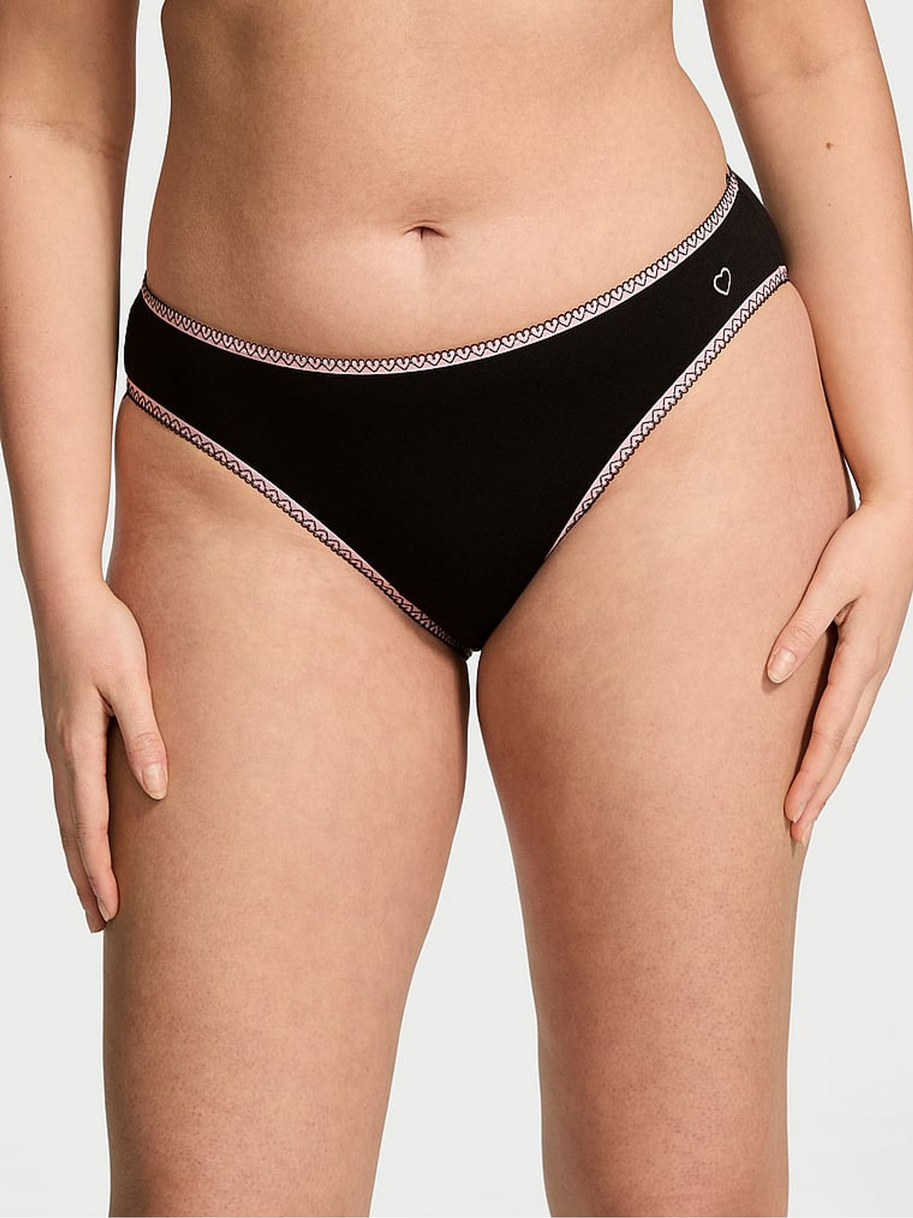 Black Lace Waist Heart Trim Bikini Knickers - Image 1 of 3