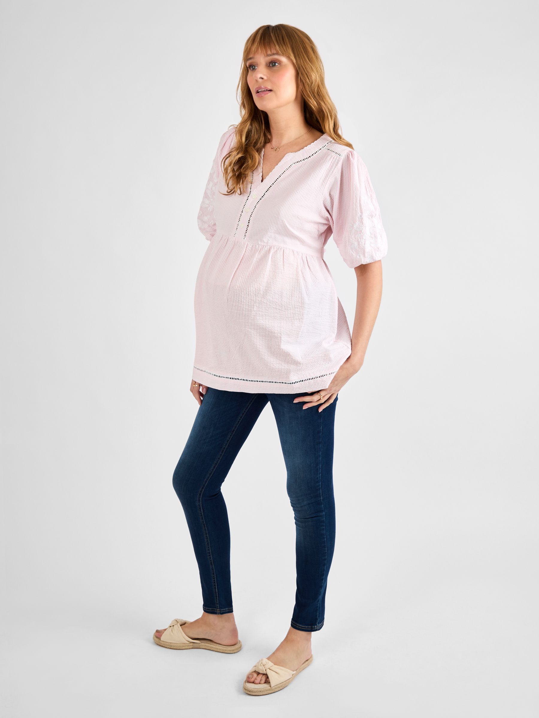 Pink Stripe Embroidered Maternity Blouse - Image 3 of 4