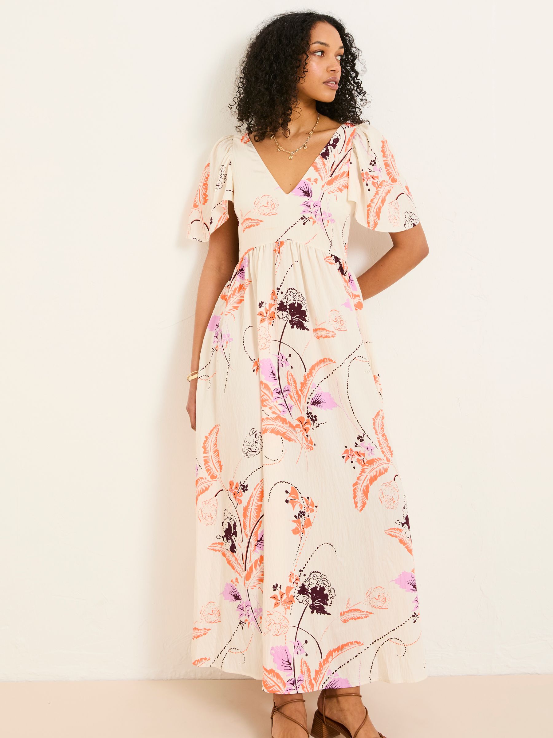 Marlowe Ivory Gathered Sleeve Printed Dress - Image 2 of 13