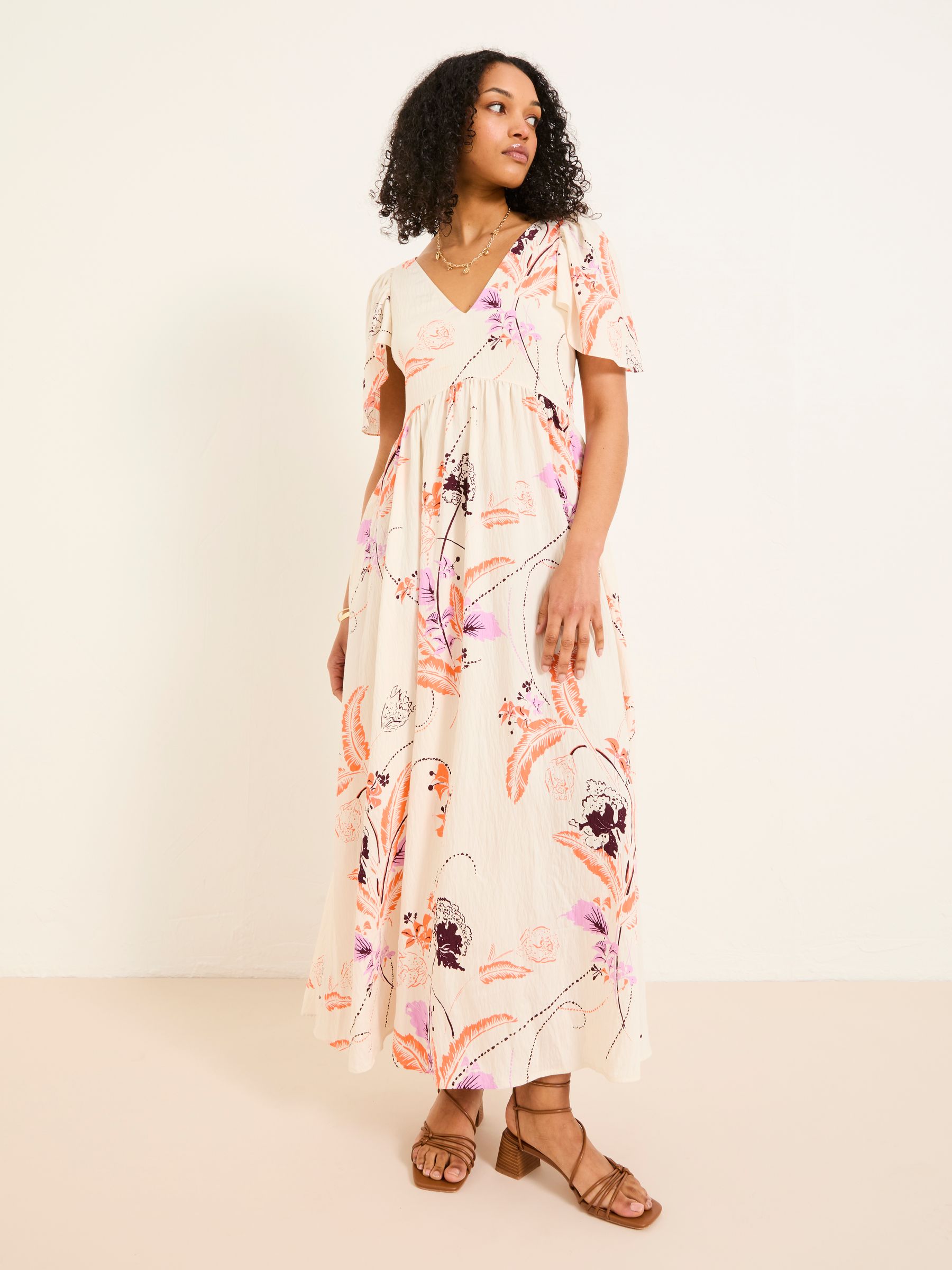 Marlowe Ivory Gathered Sleeve Printed Dress - Image 3 of 13