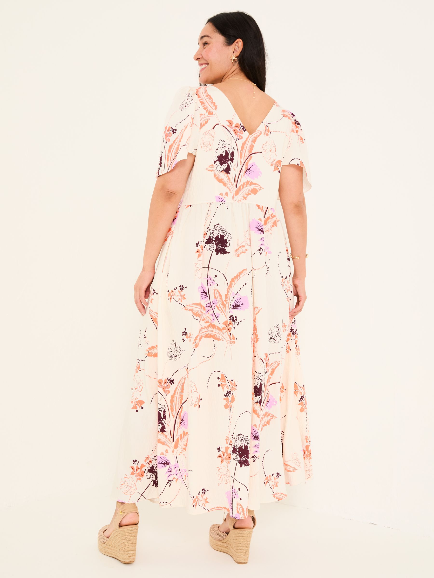 Marlowe Ivory Gathered Sleeve Printed Dress - Image 9 of 13