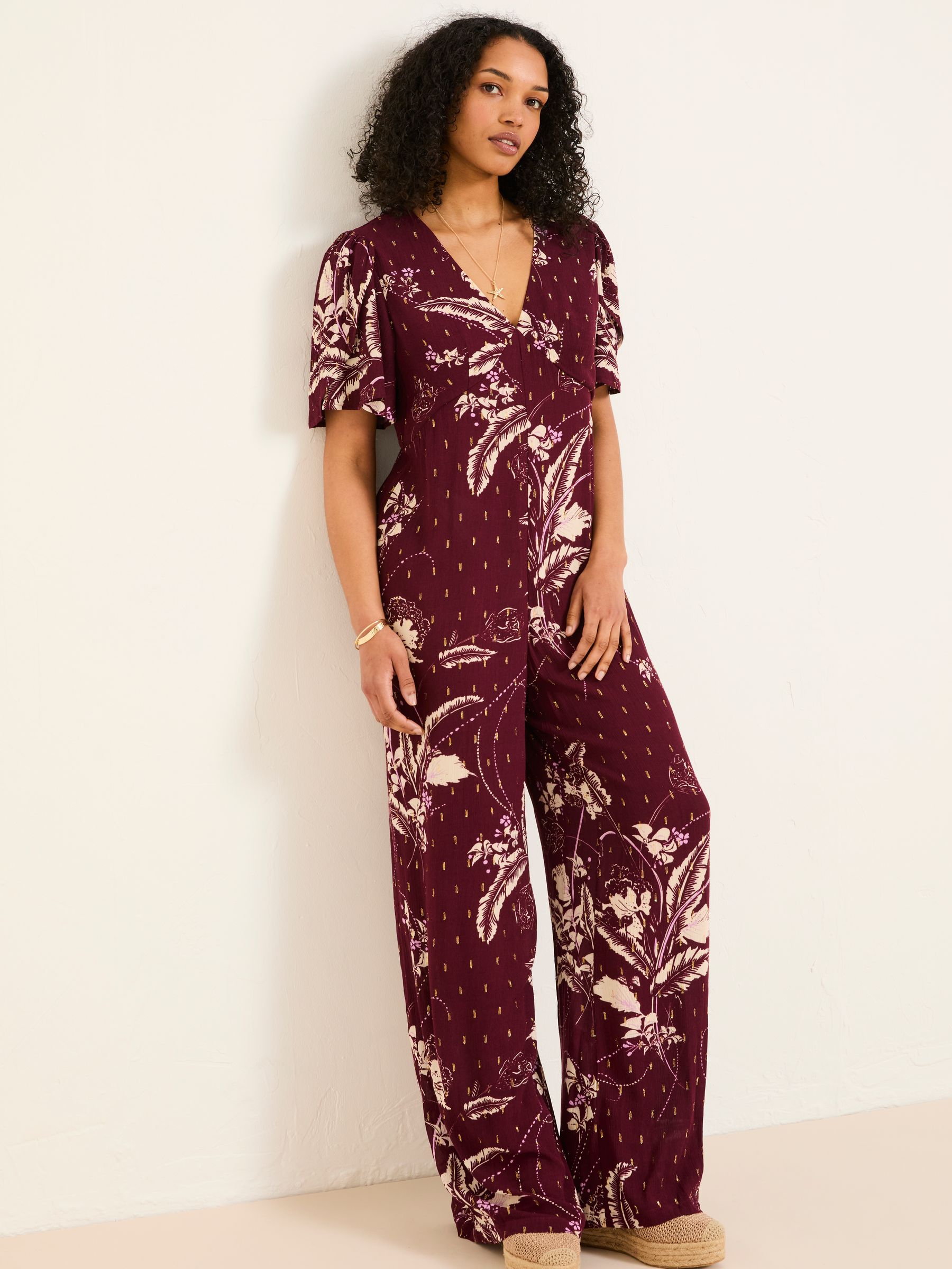 Azalea Claret Floral Print Jumpsuit | FatFace USA