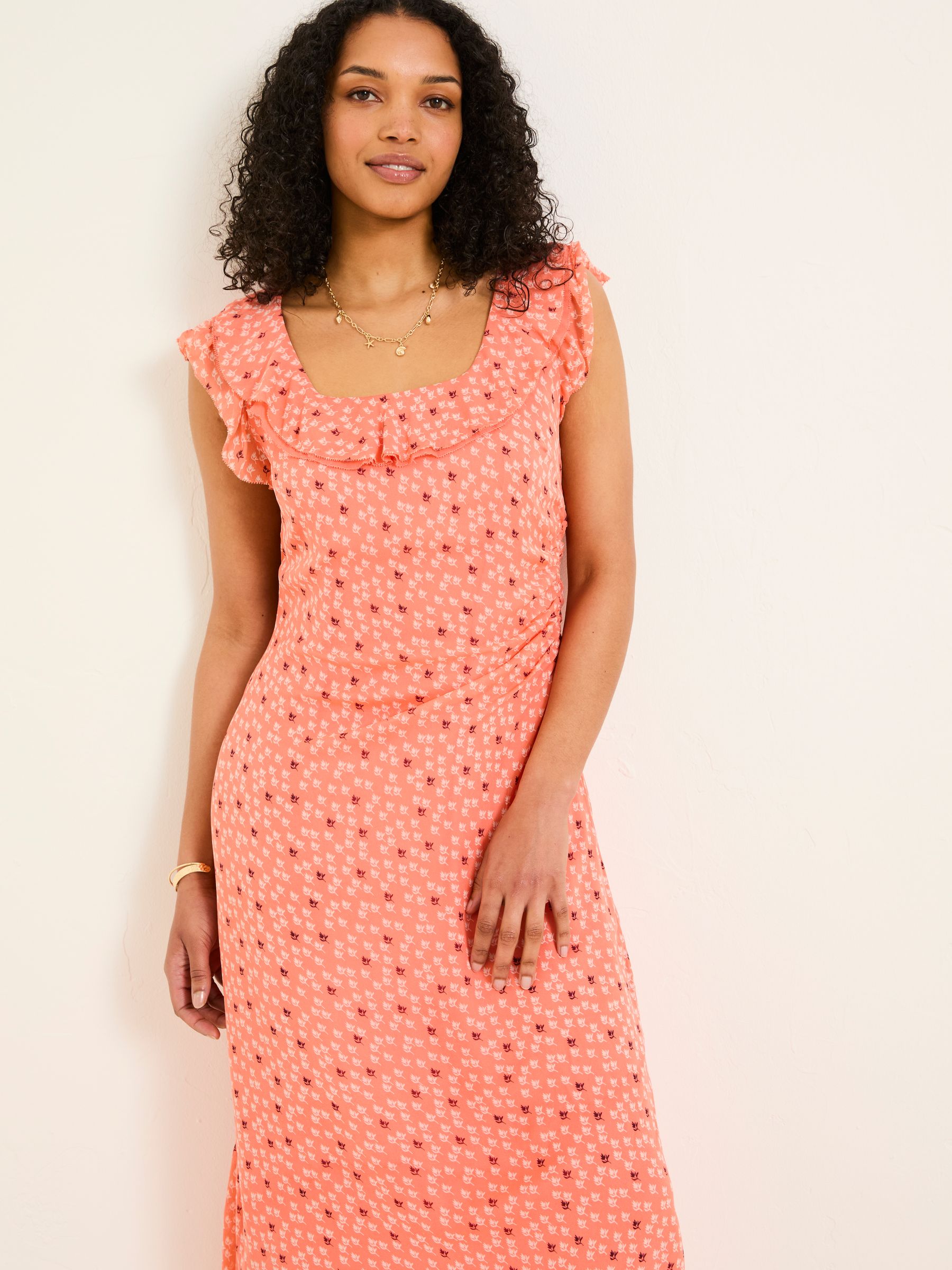 Sloane Coral Pink Scoop Neck Printed Dress - Image 11 of 14