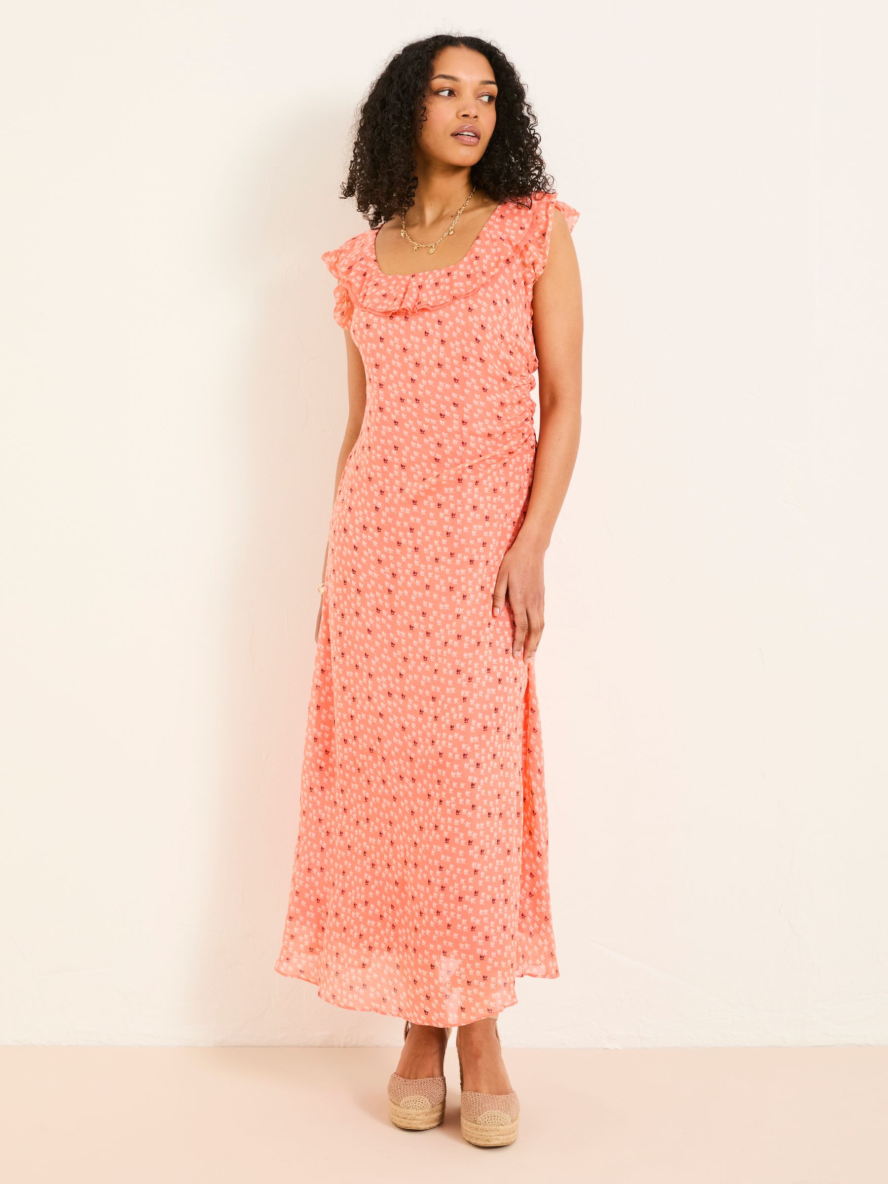 Sloane Coral Pink Scoop Neck Printed Dress | FatFace USA Sloane Coral Pink Scoop Neck Printed Dress | FatFace USA