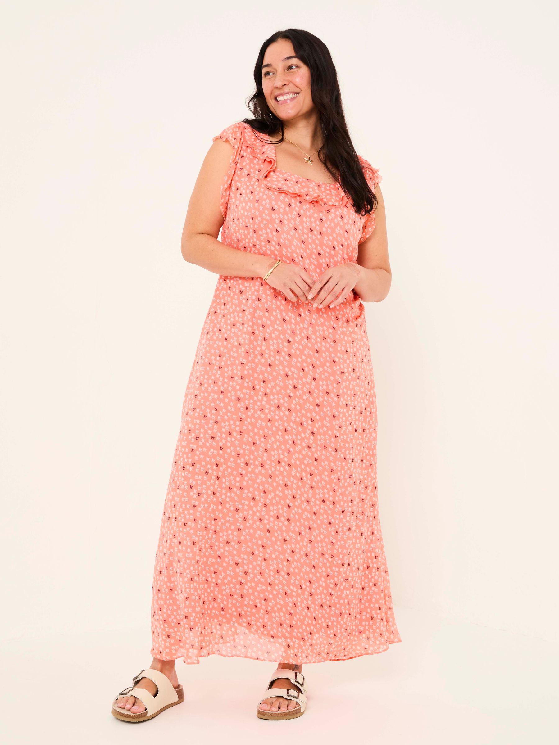 Sloane Coral Pink Scoop Neck Printed Dress - Image 2 of 14