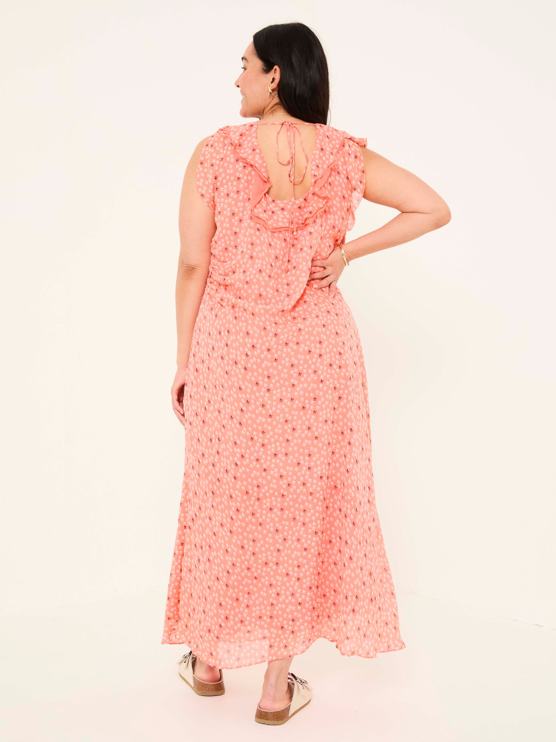 Sloane Coral Pink Scoop Neck Printed Dress - Image 3 of 14